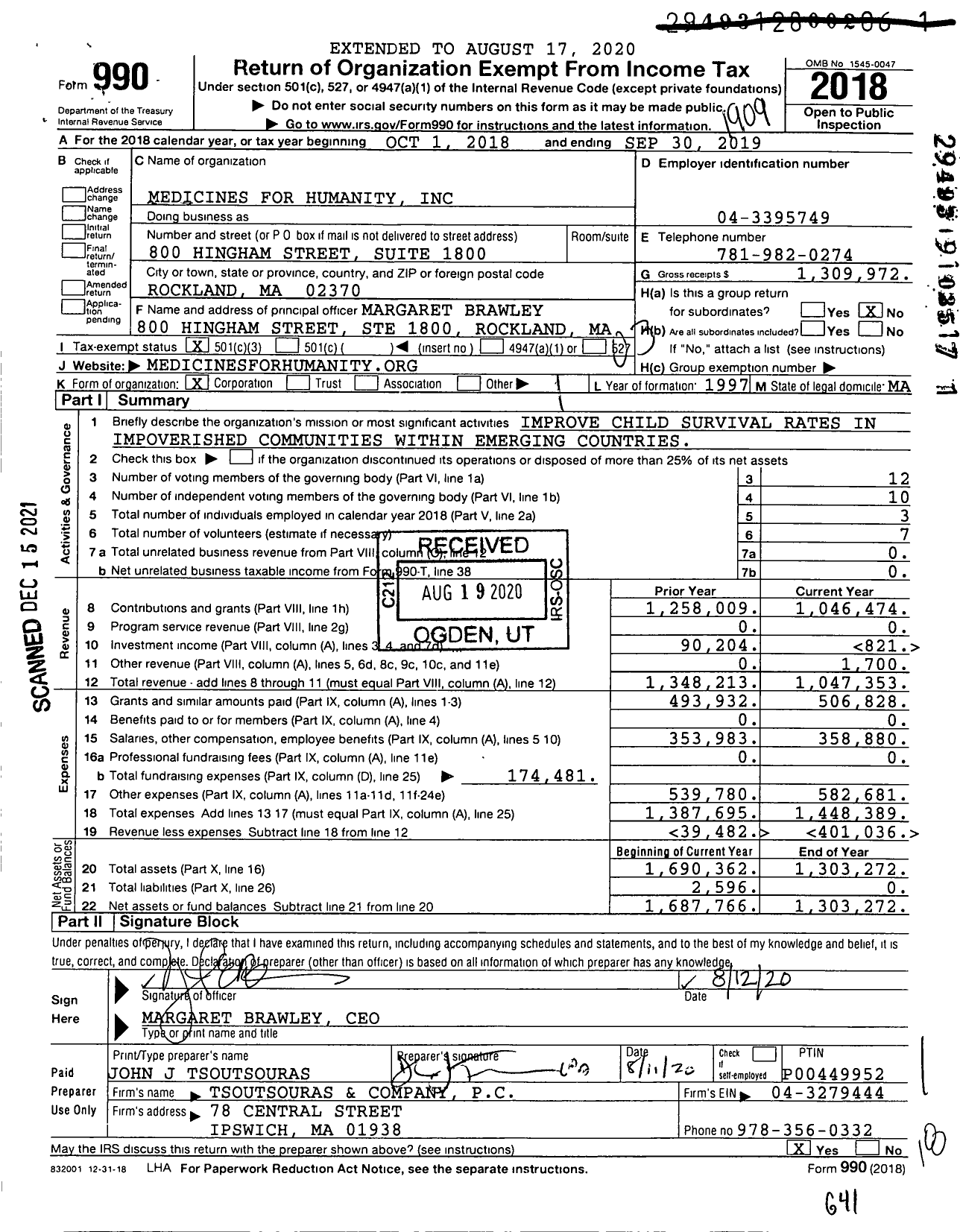 Image of first page of 2018 Form 990 for Medicines for Humanity