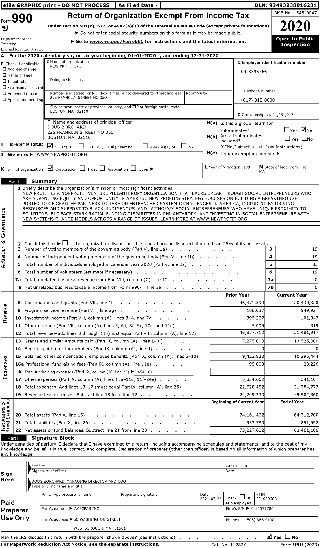 Image of first page of 2020 Form 990 for New Profit