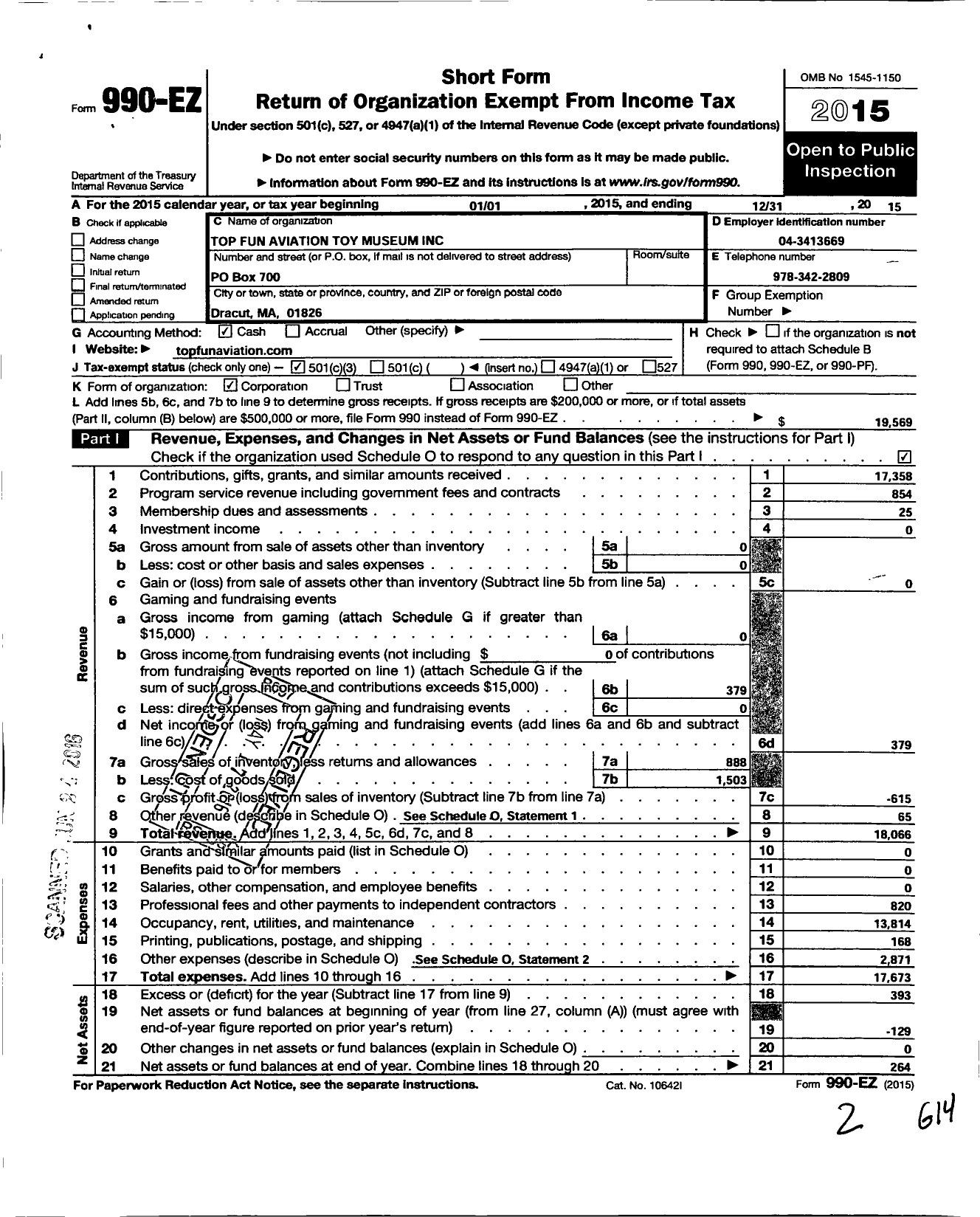 Image of first page of 2015 Form 990EZ for Top Fun Aviation Toy Museum