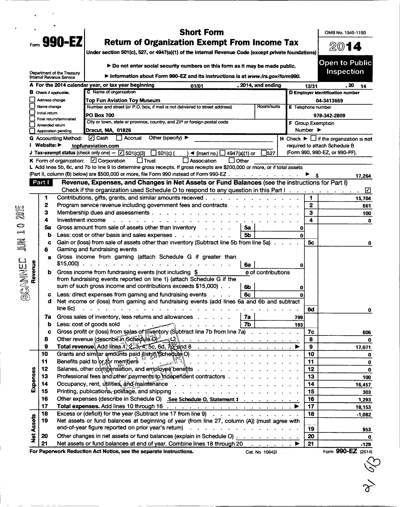 Image of first page of 2014 Form 990EZ for Top Fun Aviation Toy Museum