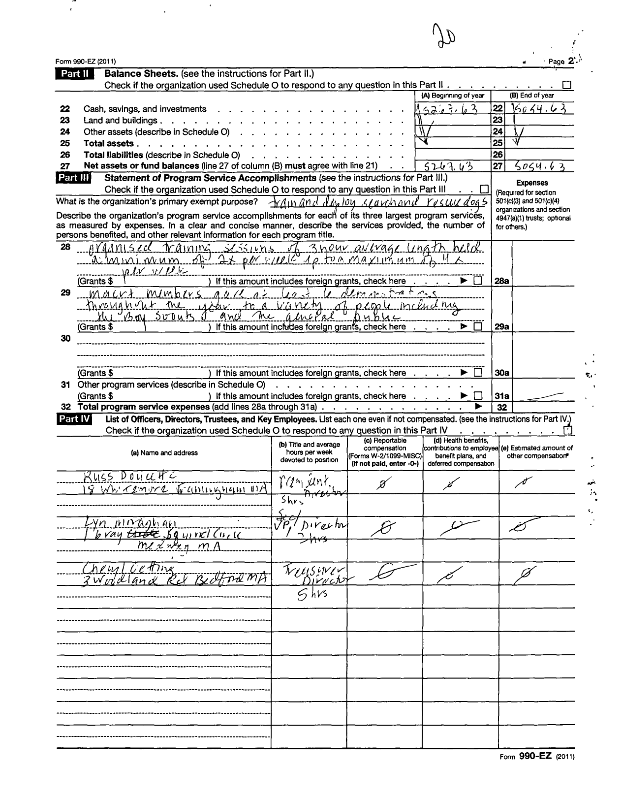 Image of first page of 2010 Form 990ER for Massachusetts Canine Response Team
