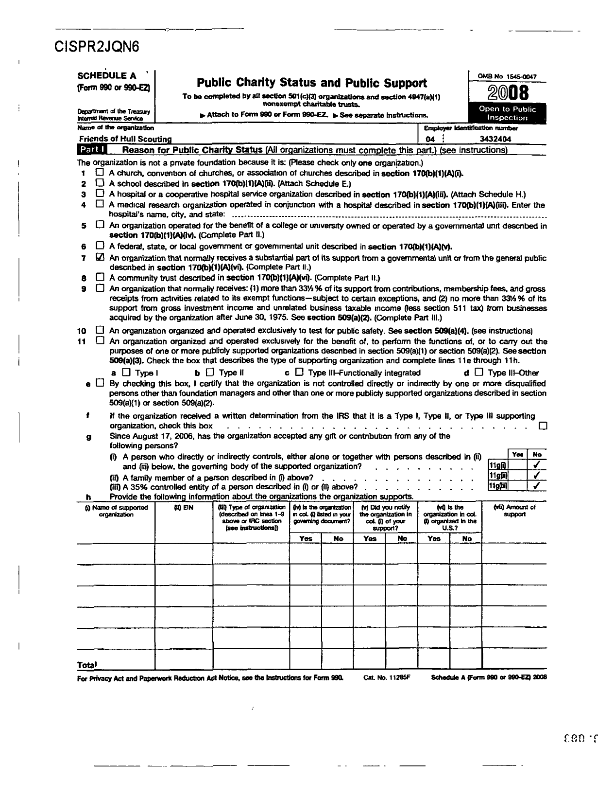 Image of first page of 2009 Form 990ER for Friends of Hull Scouting