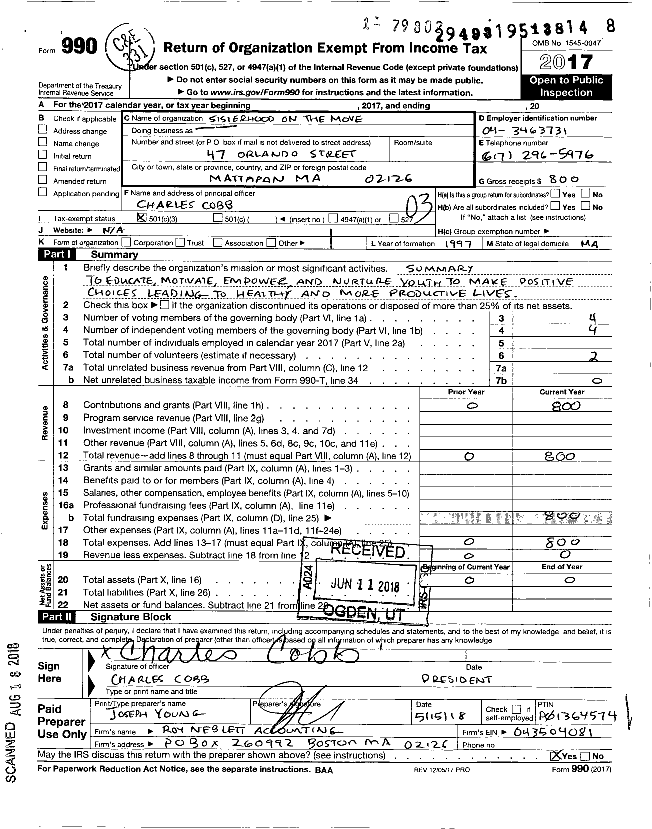 Image of first page of 2017 Form 990 for Sisterhood on the Move