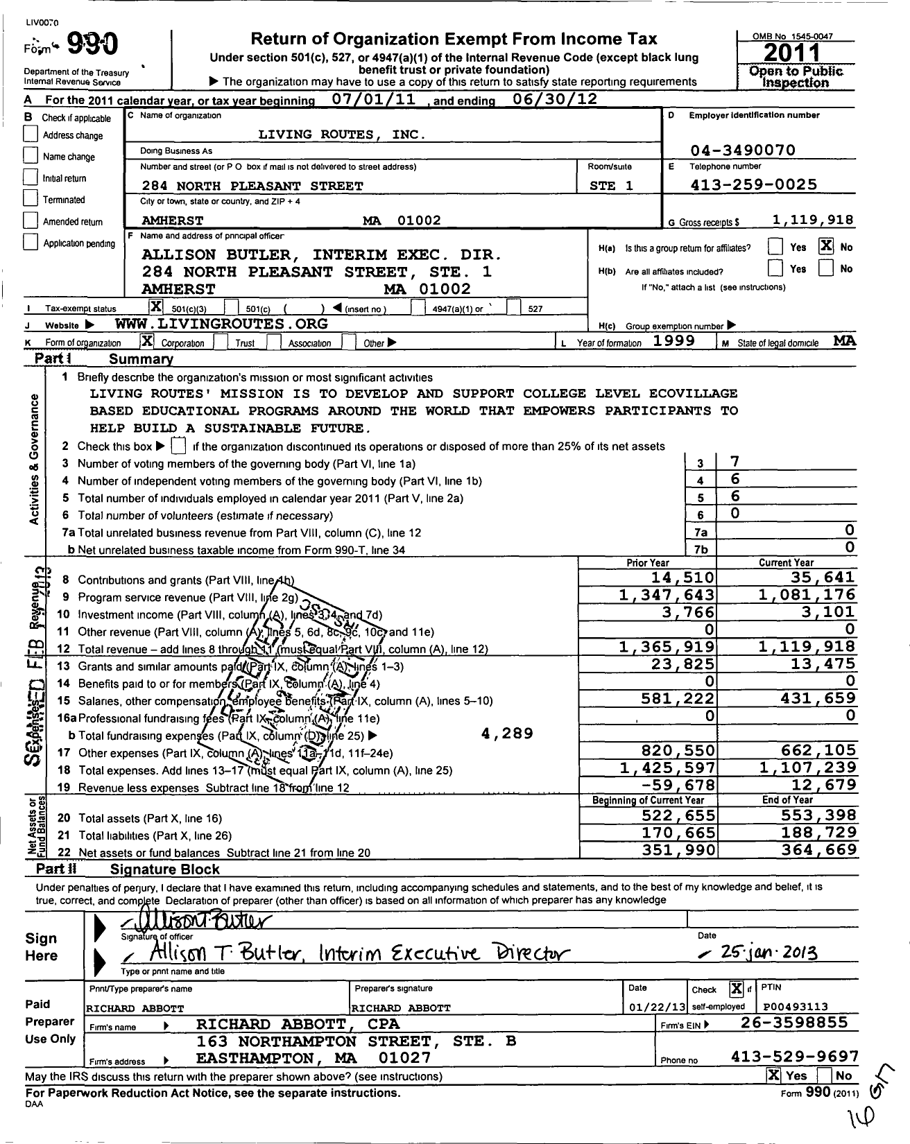 Image of first page of 2011 Form 990 for Living Routes