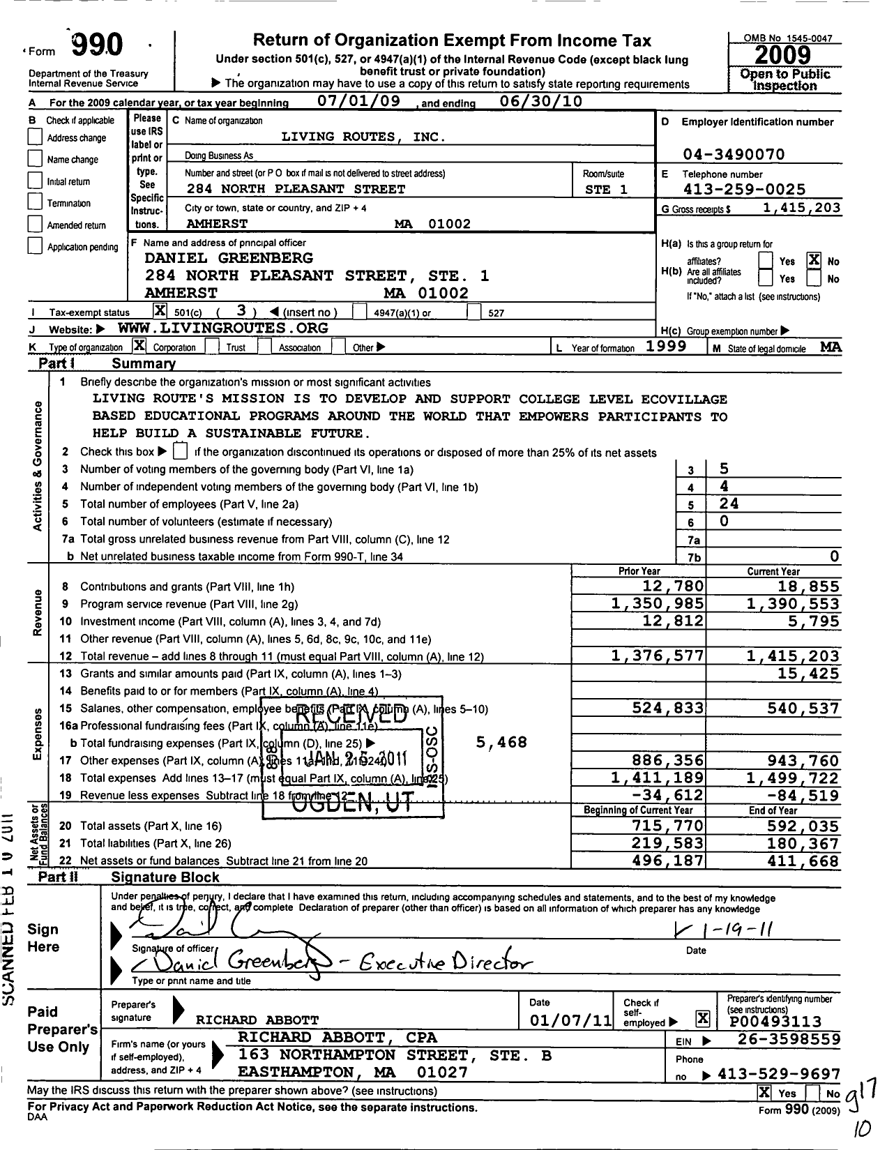 Image of first page of 2009 Form 990 for Living Routes