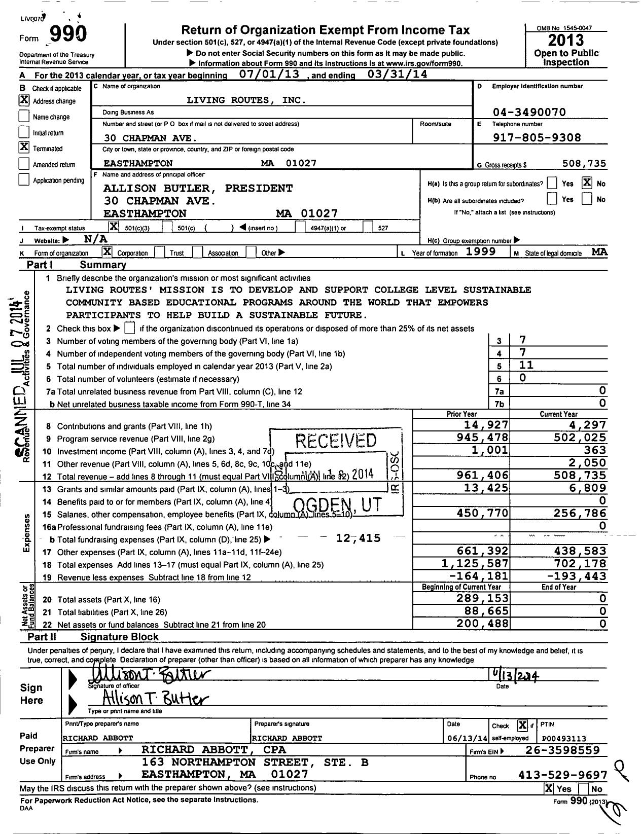 Image of first page of 2013 Form 990 for Living Routes