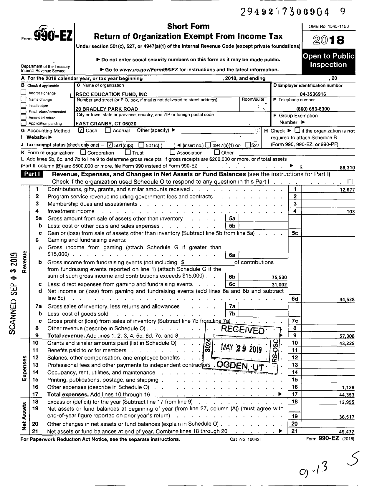 Image of first page of 2018 Form 990EZ for Rockbestos-Surprenant Education Fund