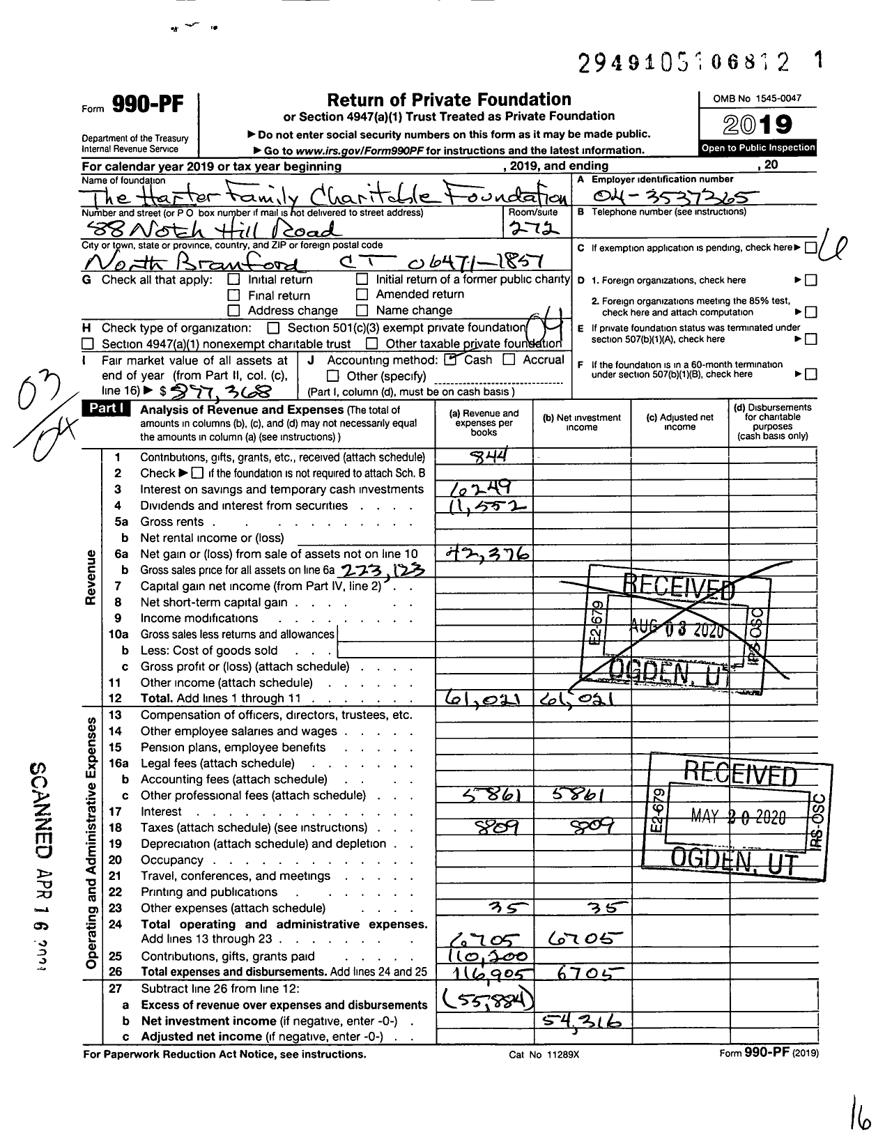 Image of first page of 2019 Form 990PF for Harter Family Charitable Foundation