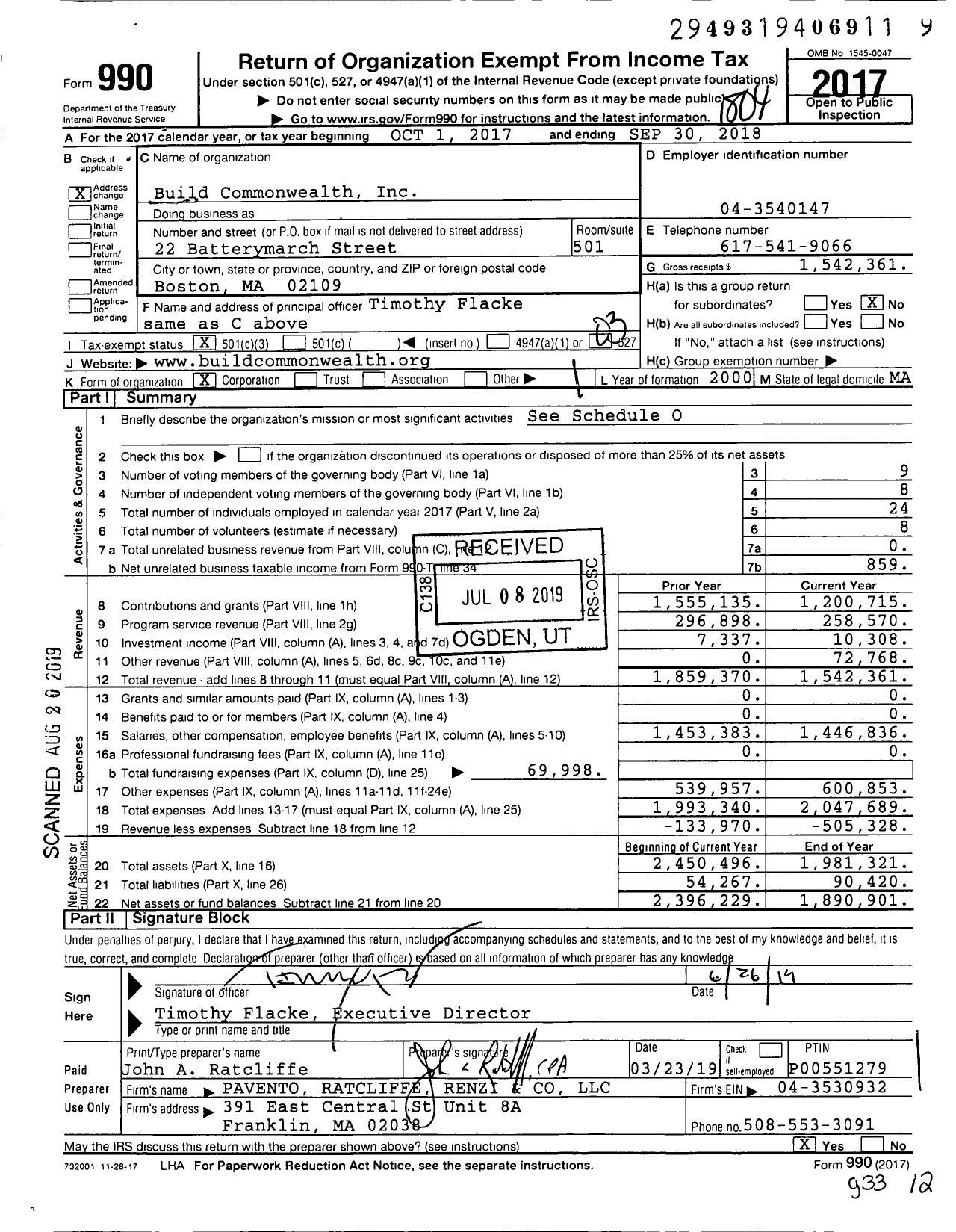 Image of first page of 2017 Form 990 for Build Commonwealth