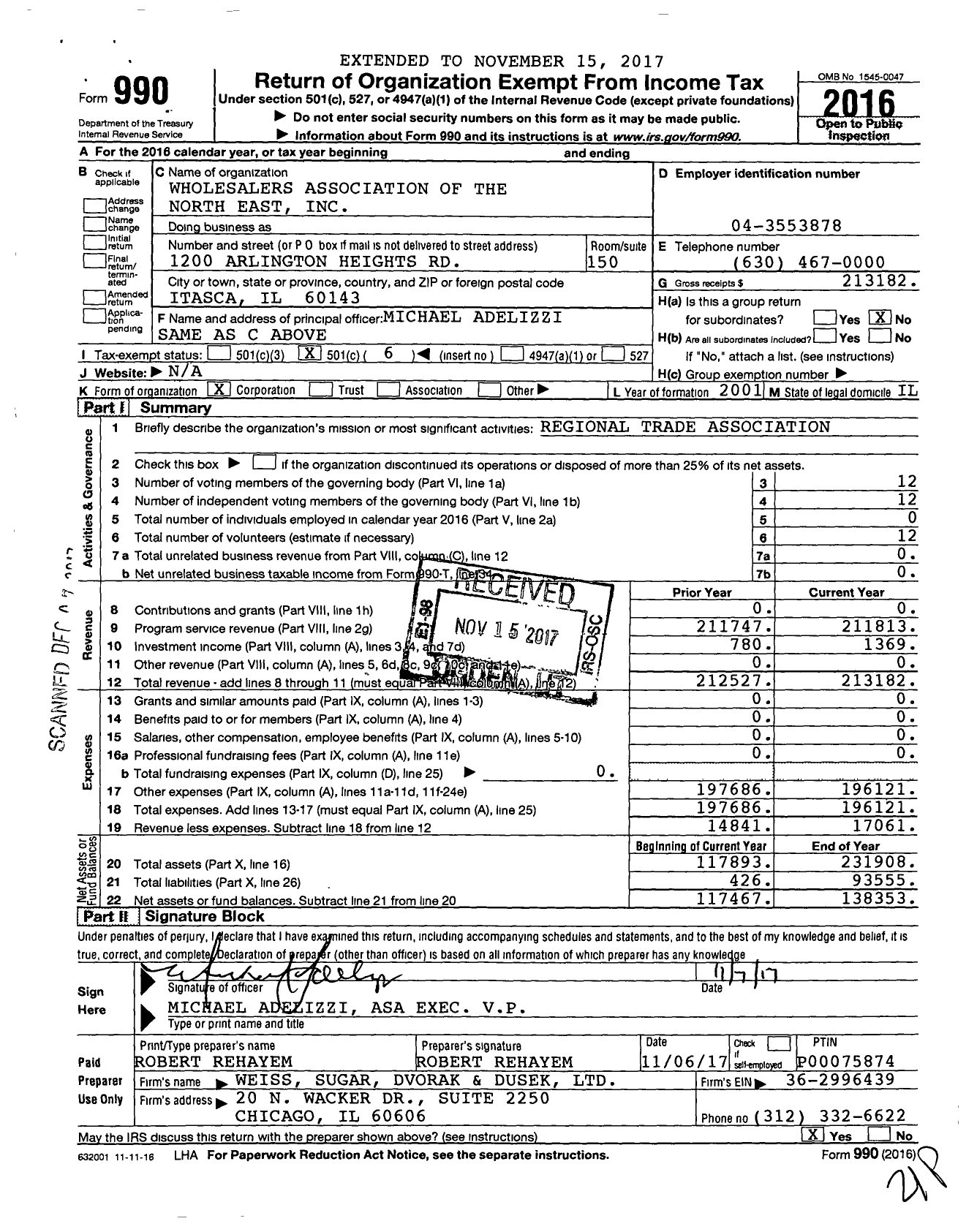 Image of first page of 2016 Form 990O for Wholesalers Association of the North East