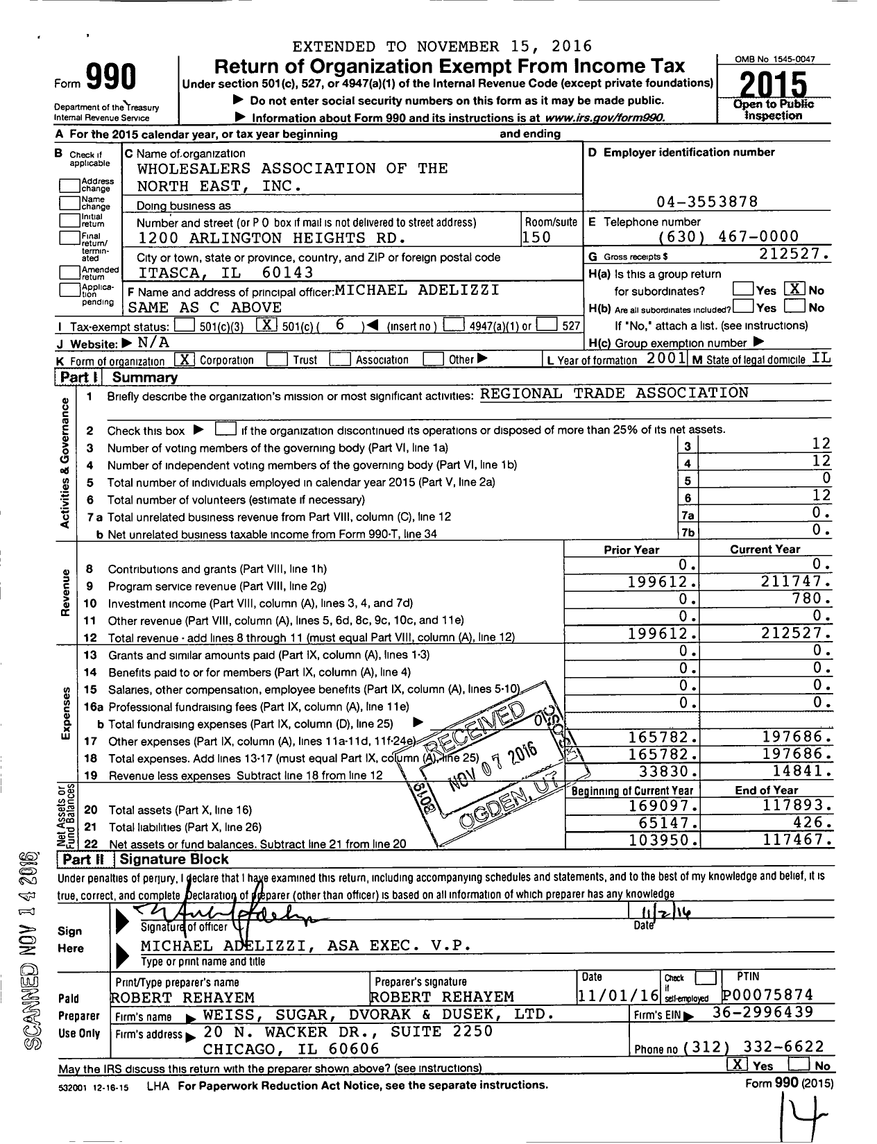 Image of first page of 2015 Form 990O for Wholesalers Association of the North East