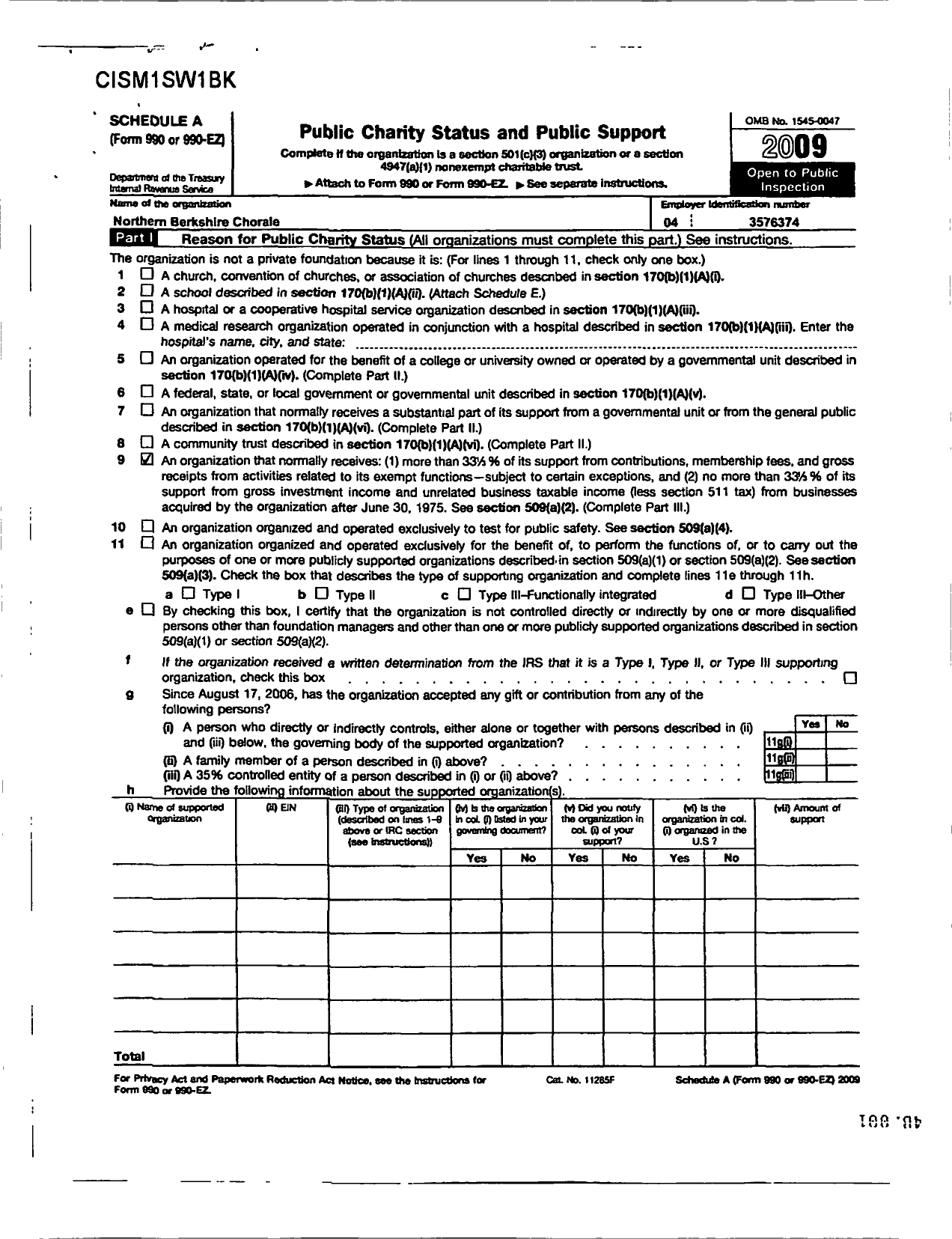 Image of first page of 2009 Form 990ER for Northern Berkshire Chorale