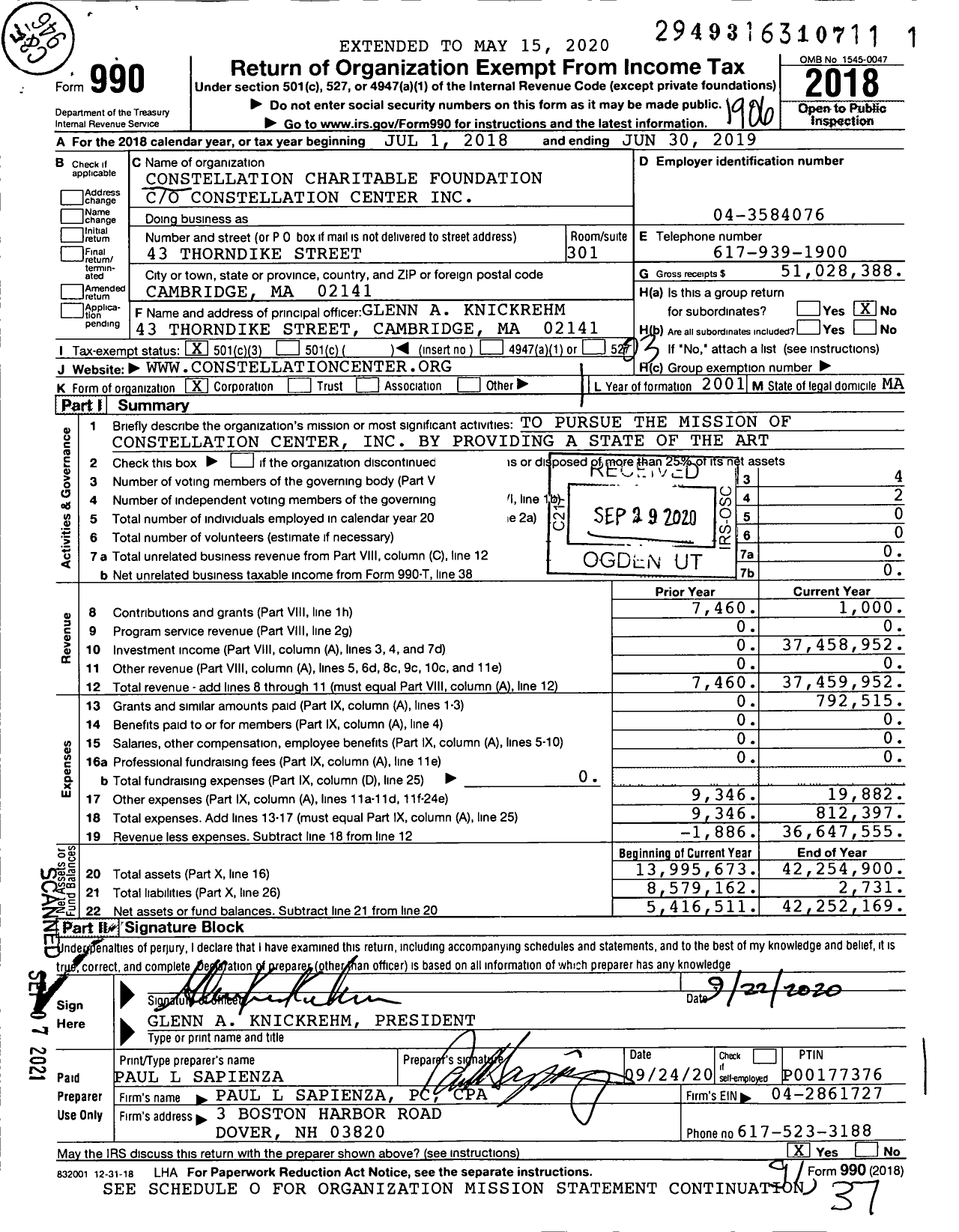 Image of first page of 2018 Form 990 for Constellation Charitable Foundation