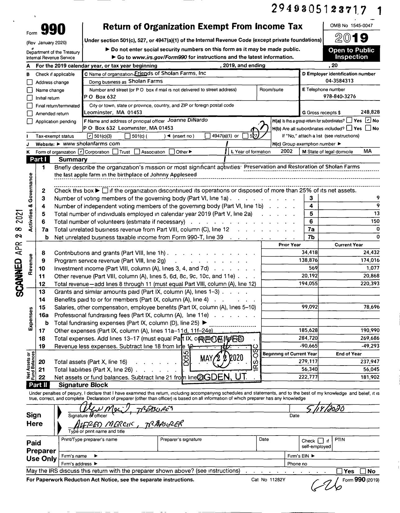 Image of first page of 2019 Form 990 for Friends of Sholan Farms
