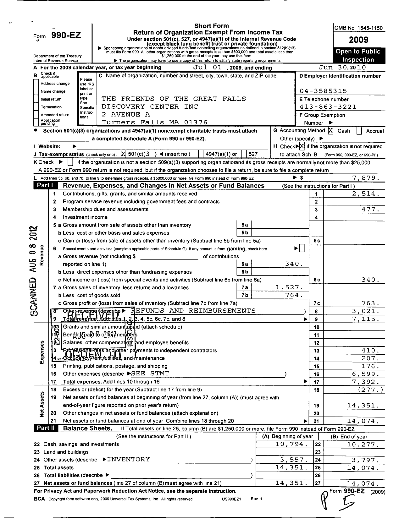 Image of first page of 2009 Form 990EZ for Friends of The Great Discovery Center