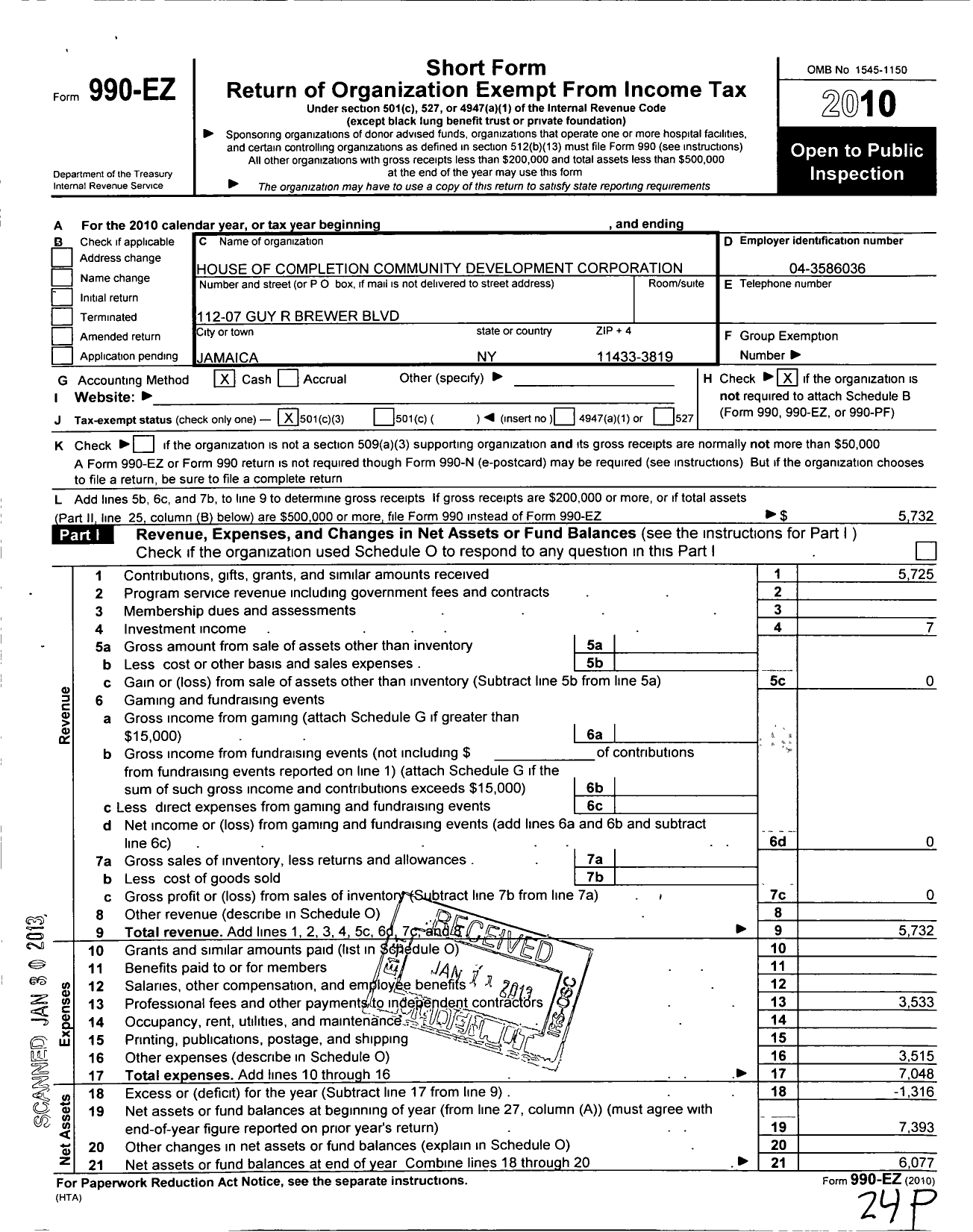 Image of first page of 2010 Form 990EZ for House of Completion Community Development