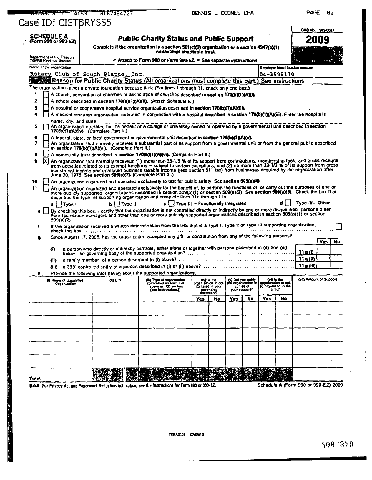 Image of first page of 2009 Form 990ER for Rotary Club of South Platte County Missouri Charitable Foundation