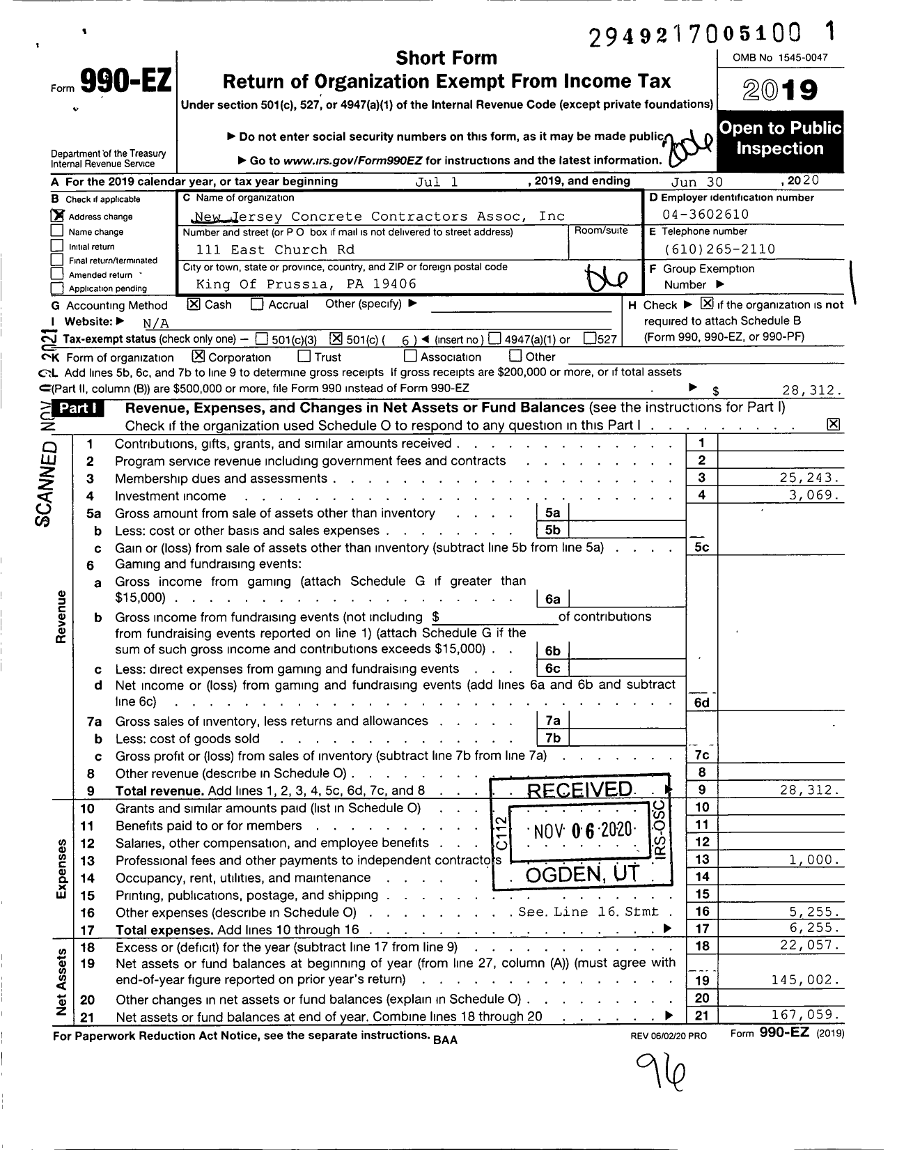 Image of first page of 2019 Form 990EO for Concrete Contractors Assoc