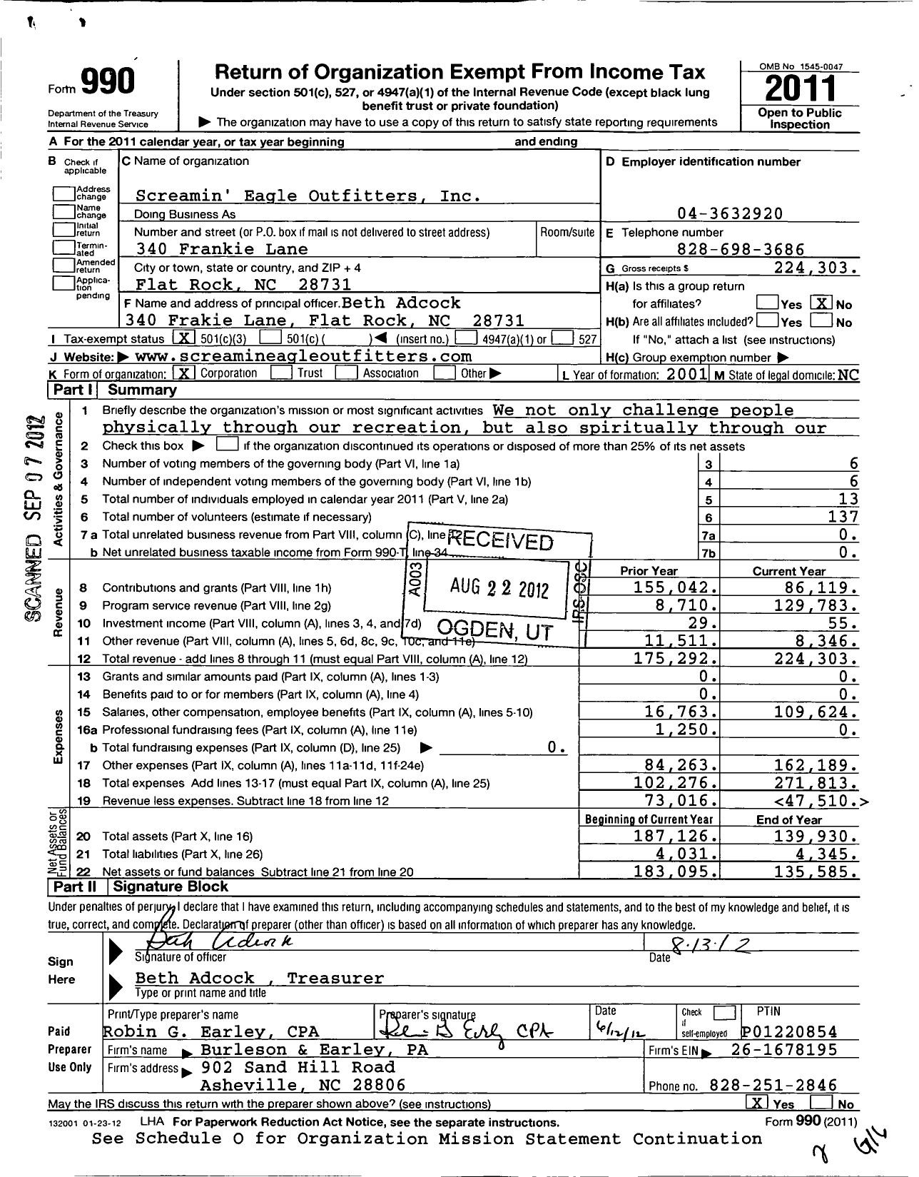 Image of first page of 2011 Form 990 for Screamin Eagle Outfitters