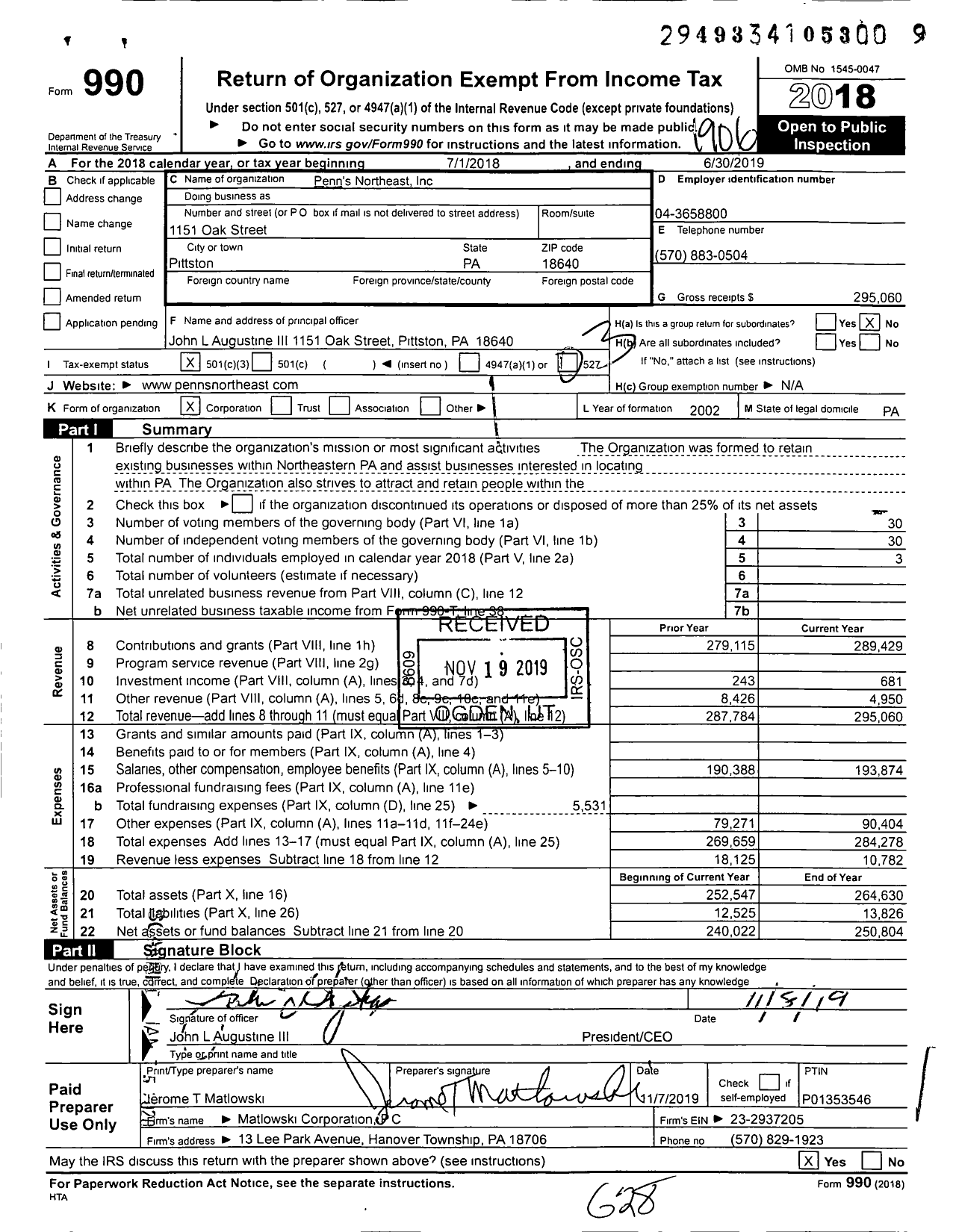 Image of first page of 2018 Form 990 for Penn's Northeast