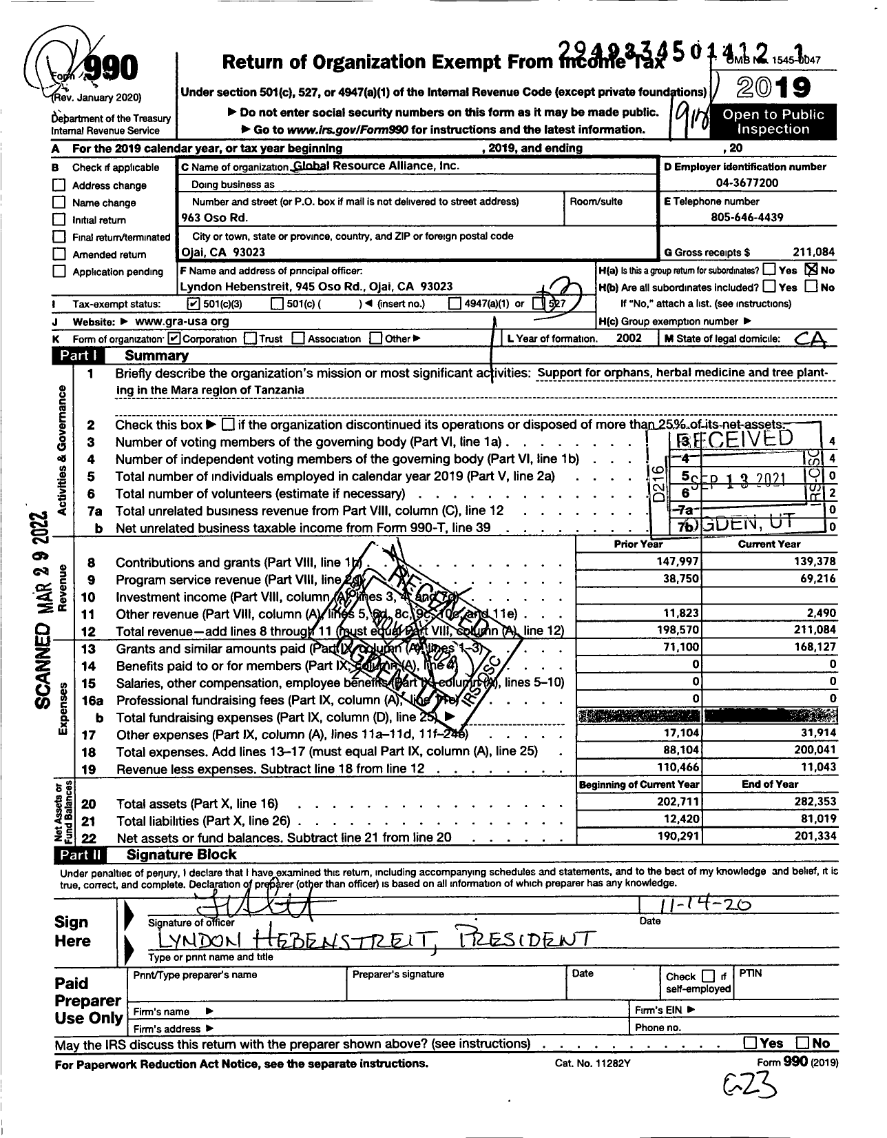 Image of first page of 2019 Form 990 for Global Resource Alliance