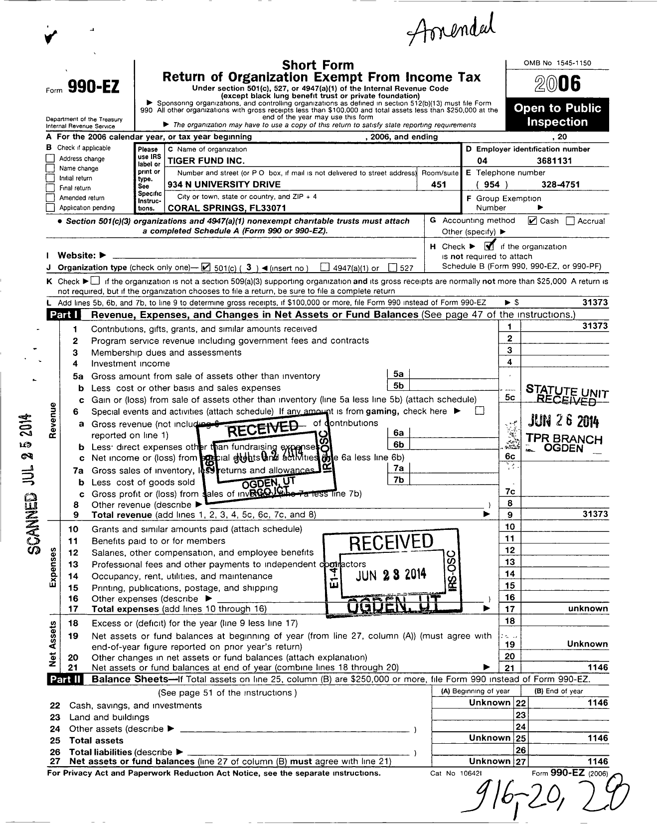 Image of first page of 2006 Form 990EZ for Florida Organ Transplant Association