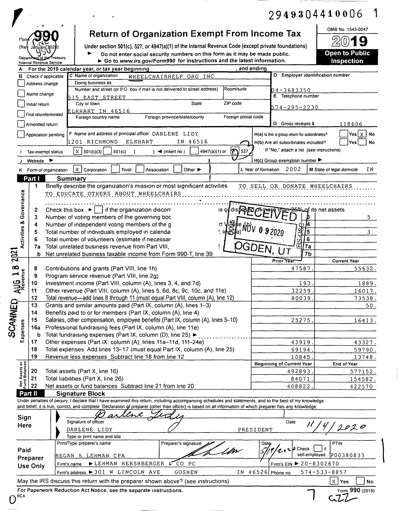 Image of first page of 2019 Form 990 for Wheelchairhelporg
