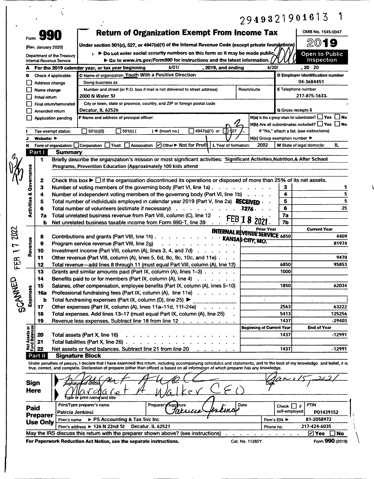 Image of first page of 2019 Form 990 for Youth with A Positive Direction