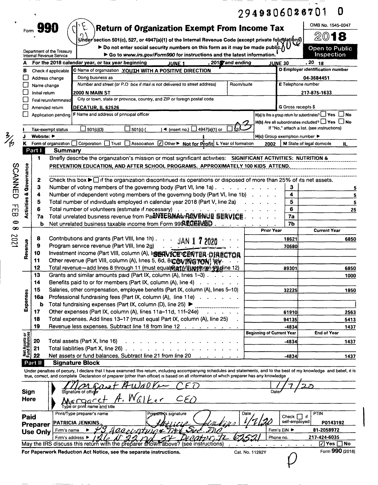 Image of first page of 2017 Form 990 for Youth with A Positive Direction