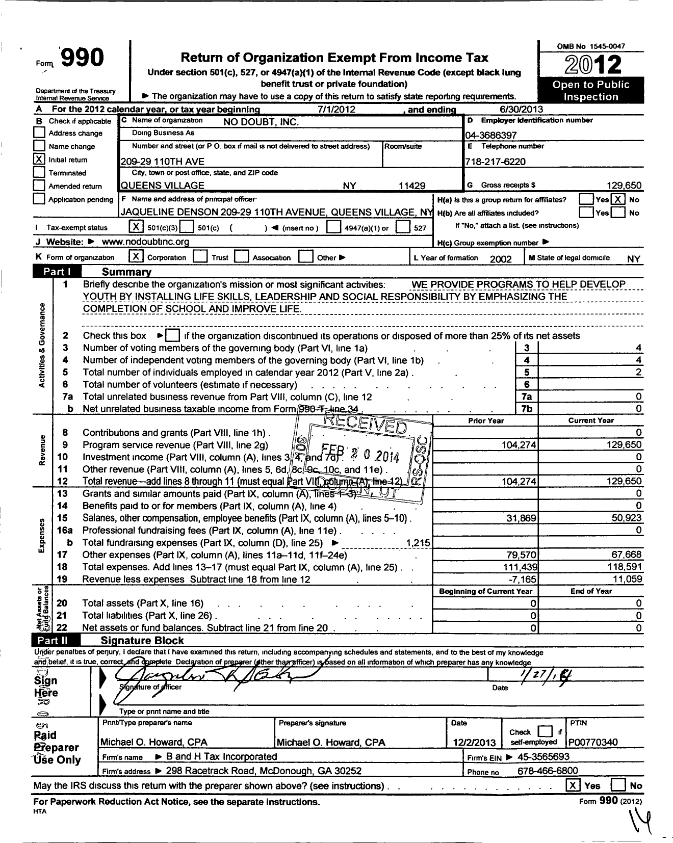 Image of first page of 2012 Form 990 for No Doubt