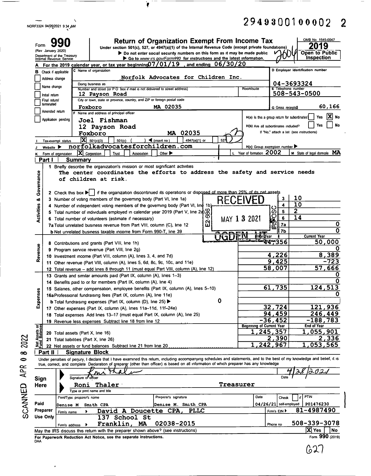 Image of first page of 2019 Form 990 for Norfolk Advocates for Children