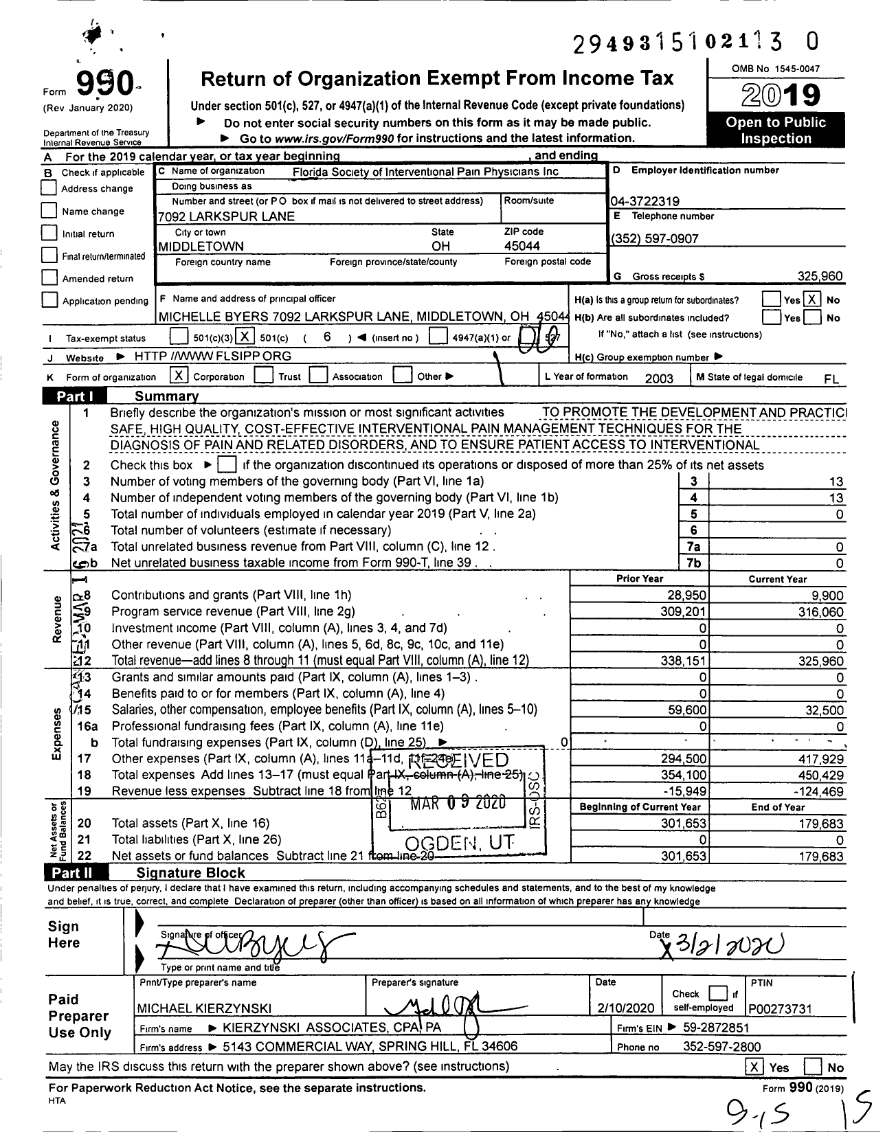 Image of first page of 2019 Form 990O for Florida Society of Interventional Pain Physicians