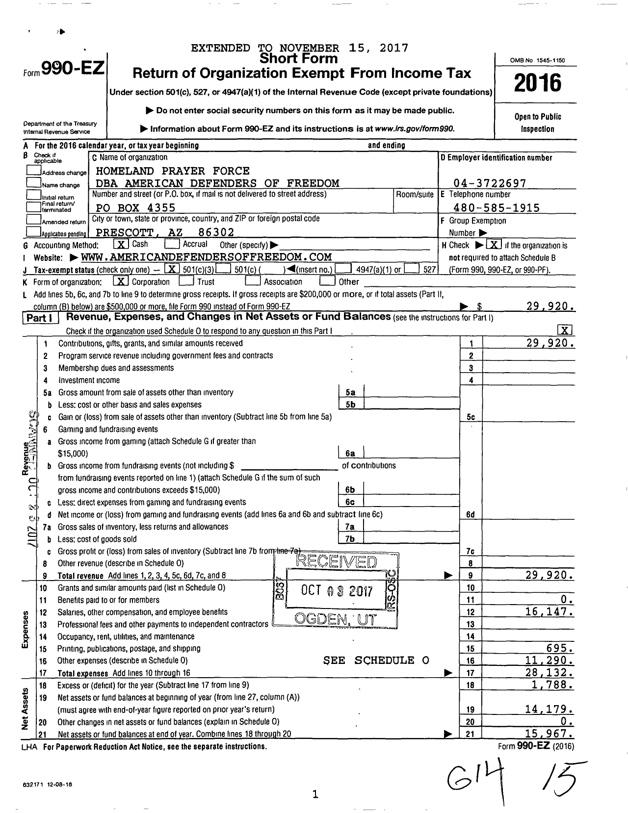 Image of first page of 2016 Form 990EZ for Glorious Reflections