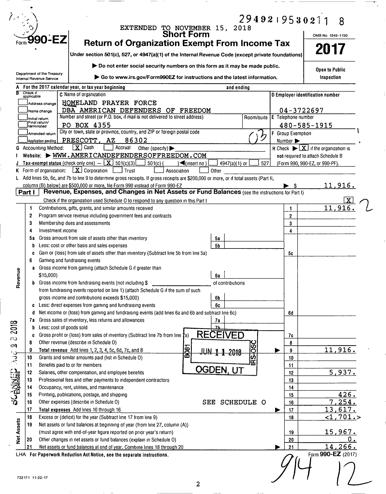 Image of first page of 2017 Form 990EZ for Glorious Reflections