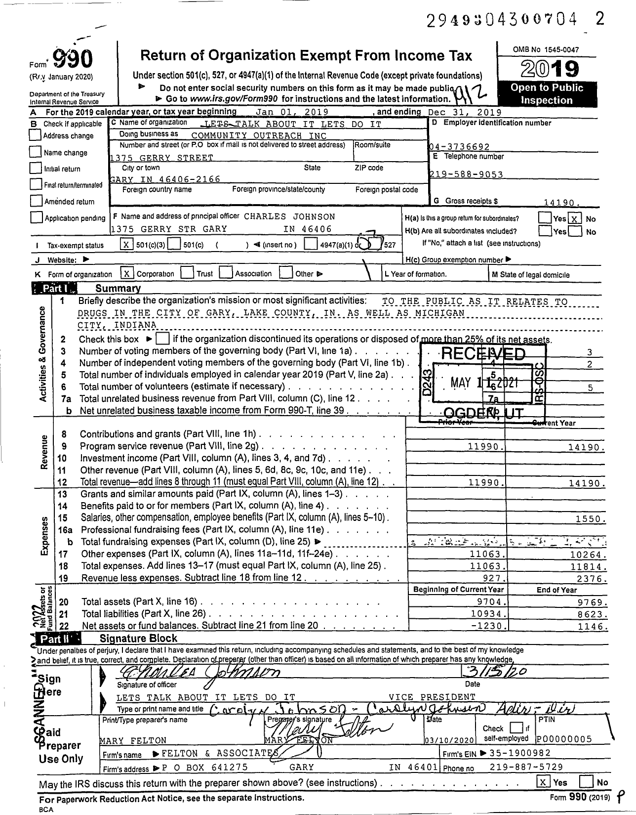 Image of first page of 2019 Form 990 for Lets Talk About It Lets Do It Community Outreach