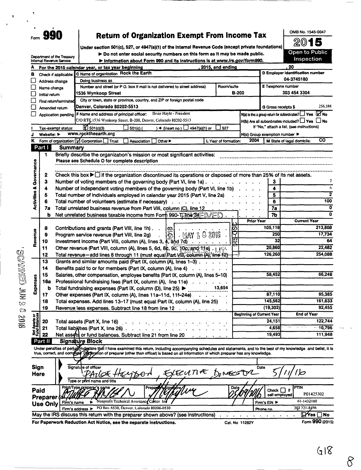 Image of first page of 2015 Form 990 for Rock the Earth