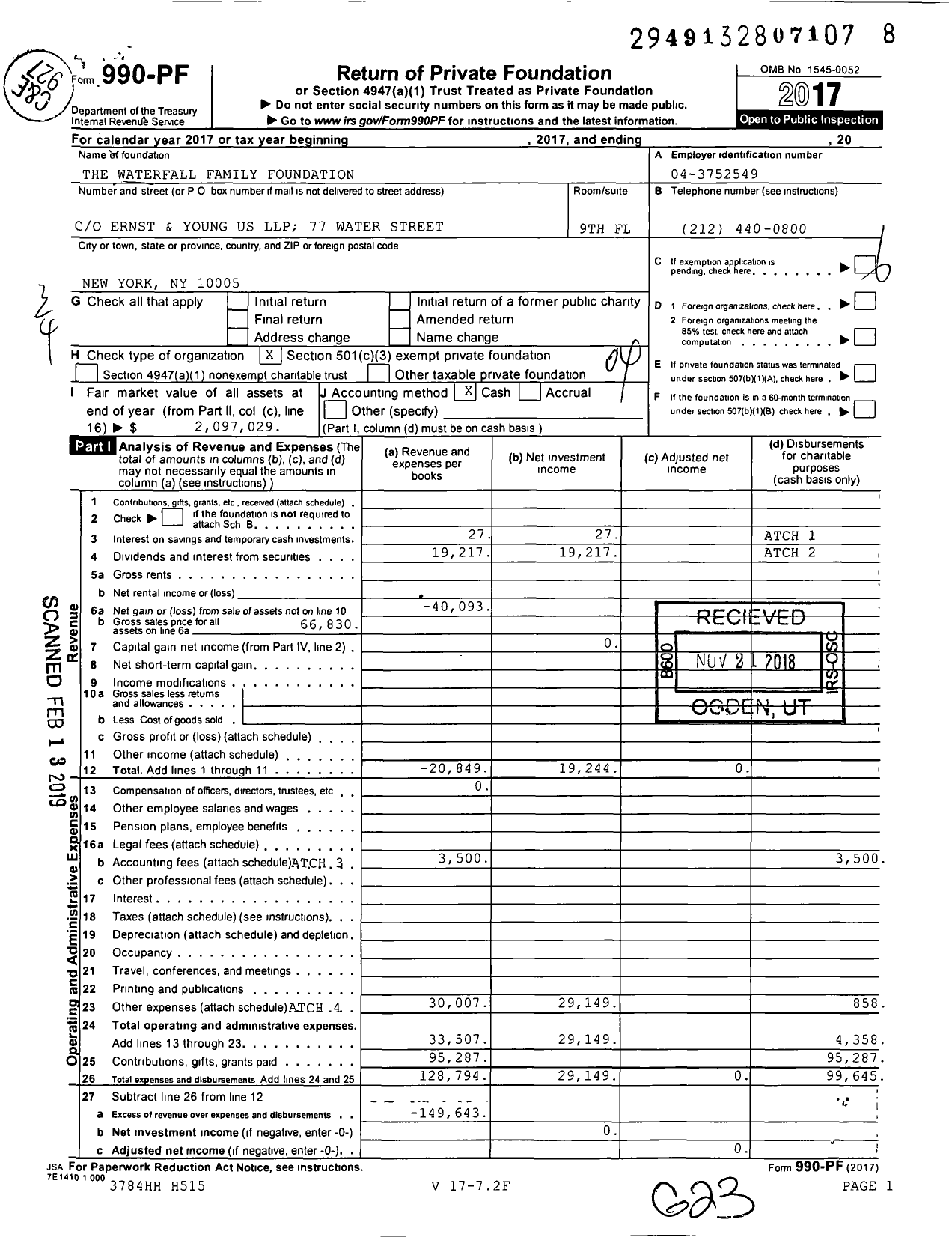 Image of first page of 2017 Form 990PF for The Waterfall Family Foundation