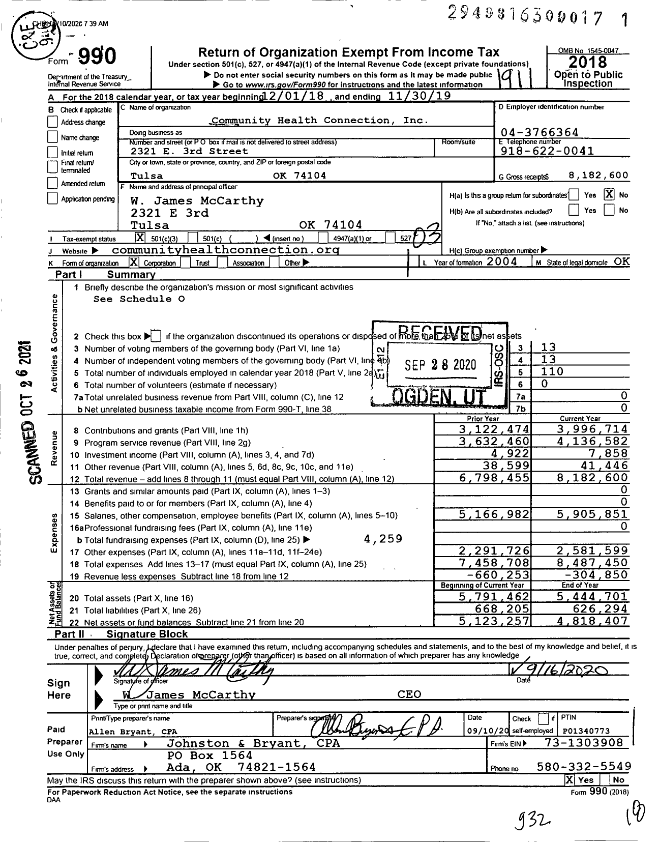 Image of first page of 2018 Form 990 for Community Health Connection
