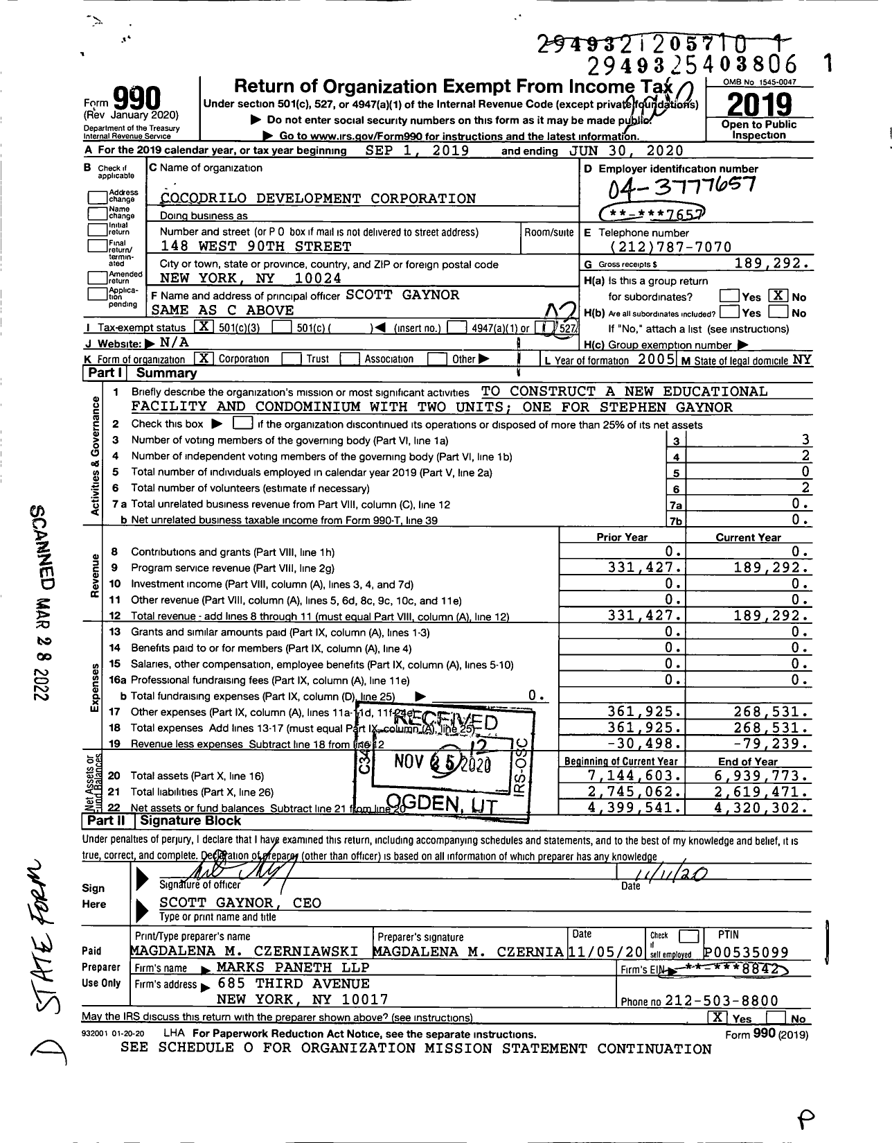 Image of first page of 2019 Form 990 for Cocodrilo Development Corporation