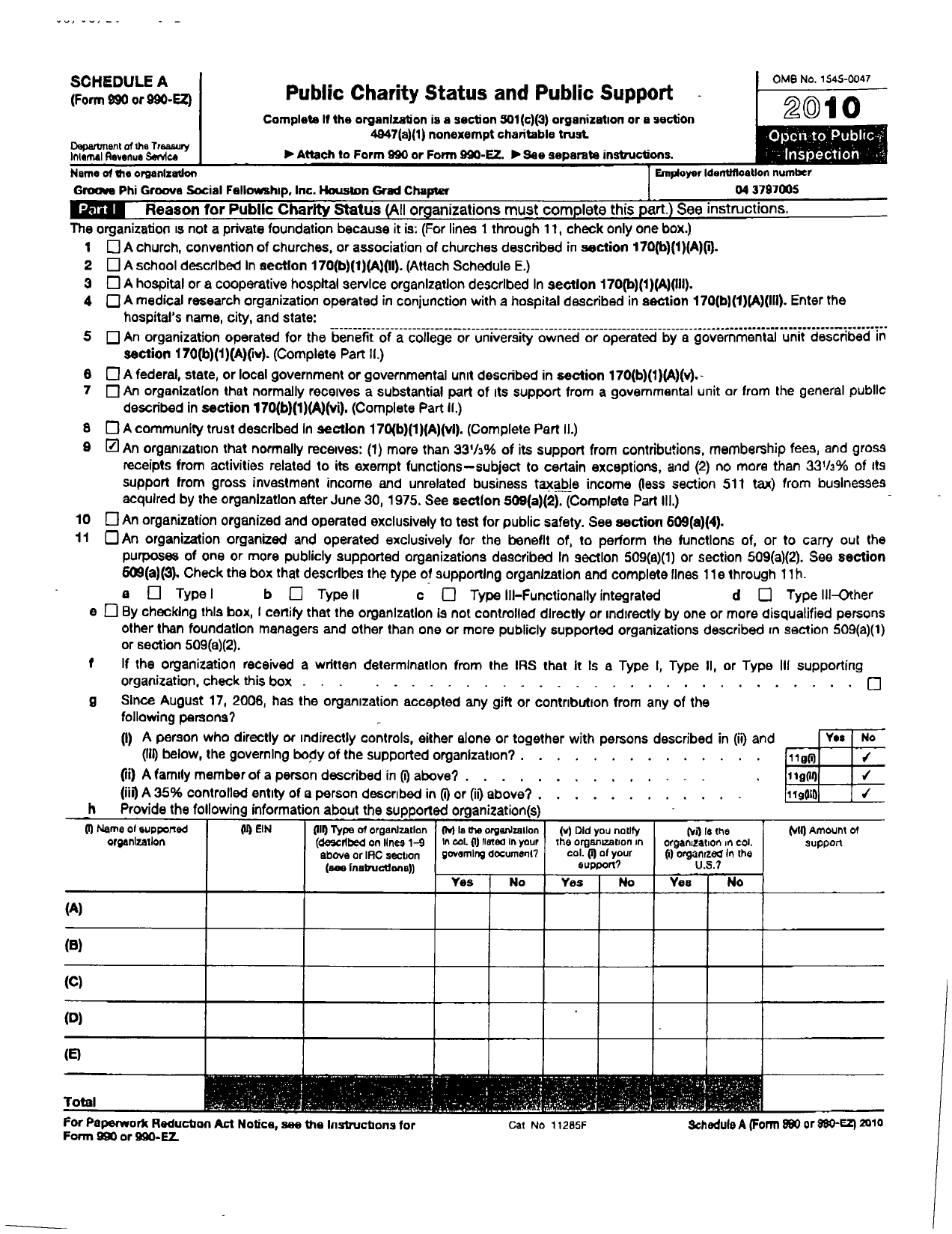 Image of first page of 2009 Form 990R for Houston Graduate Chapter of Groove Phi Social Fellowship