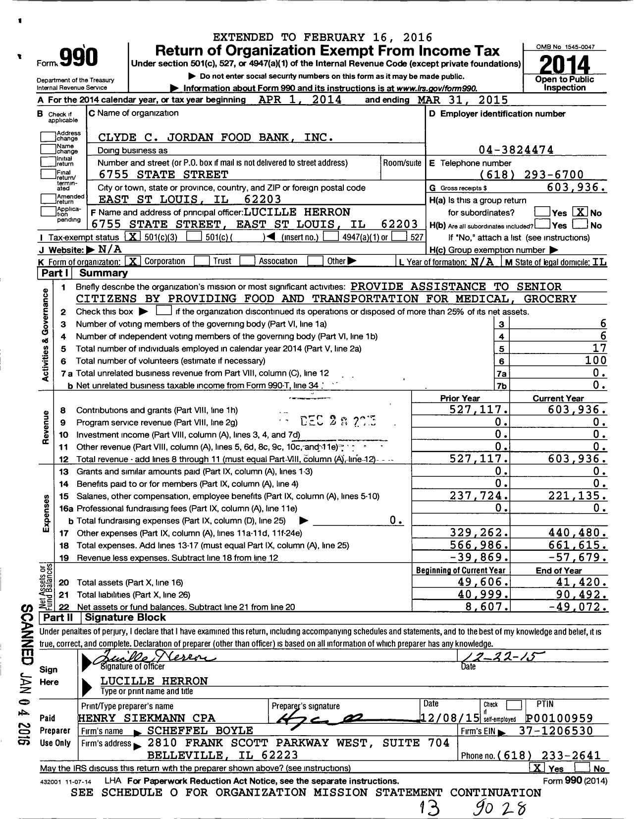 Image of first page of 2014 Form 990 for Clyde C Jordan Food Bank