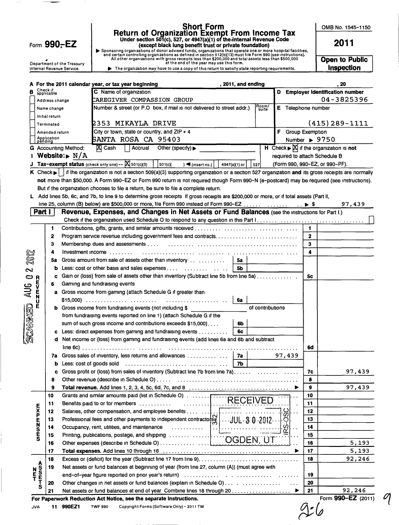 Image of first page of 2011 Form 990EZ for Caregiver Compassion Group