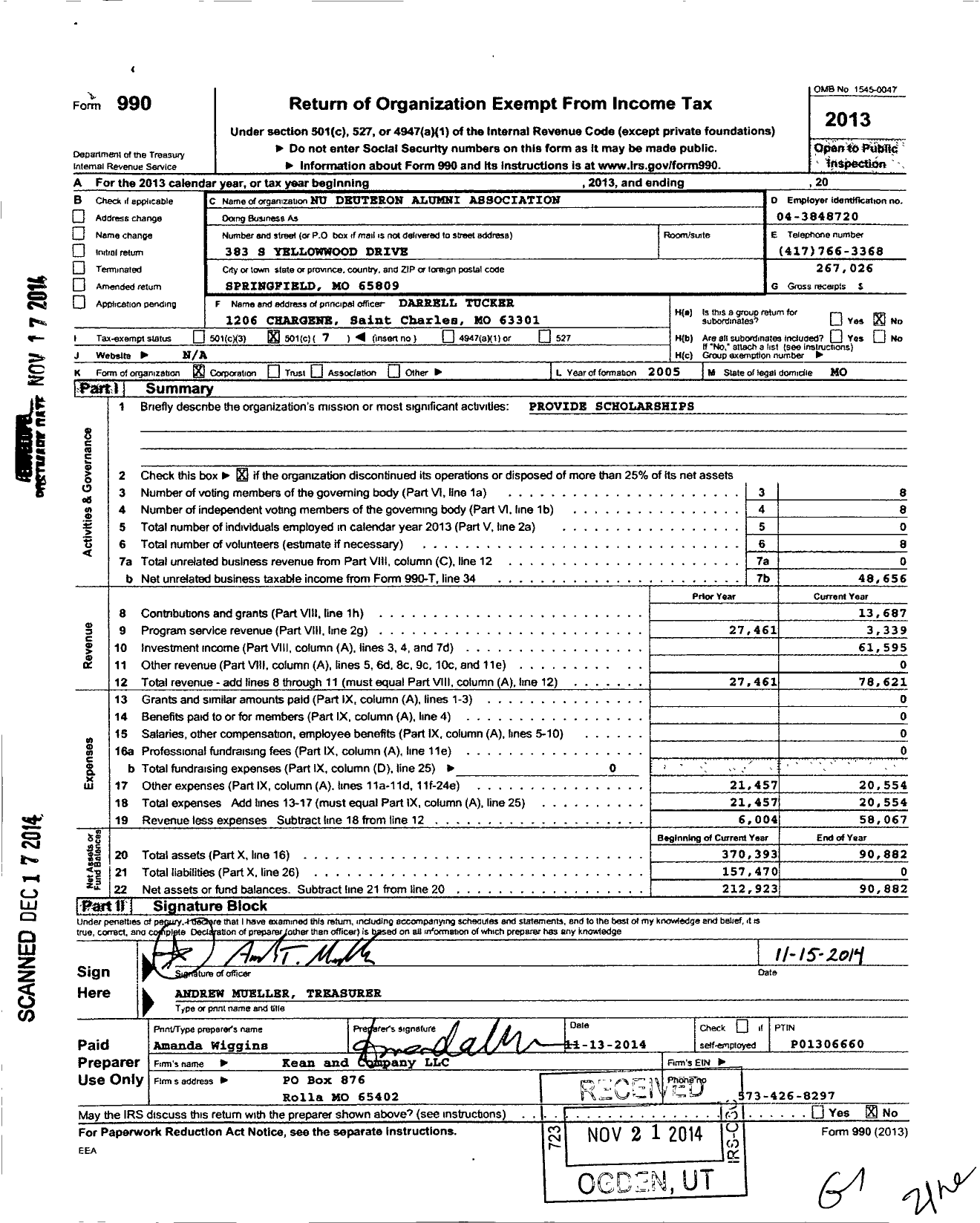 Image of first page of 2013 Form 990O for Nu Deuteron Alumni Association