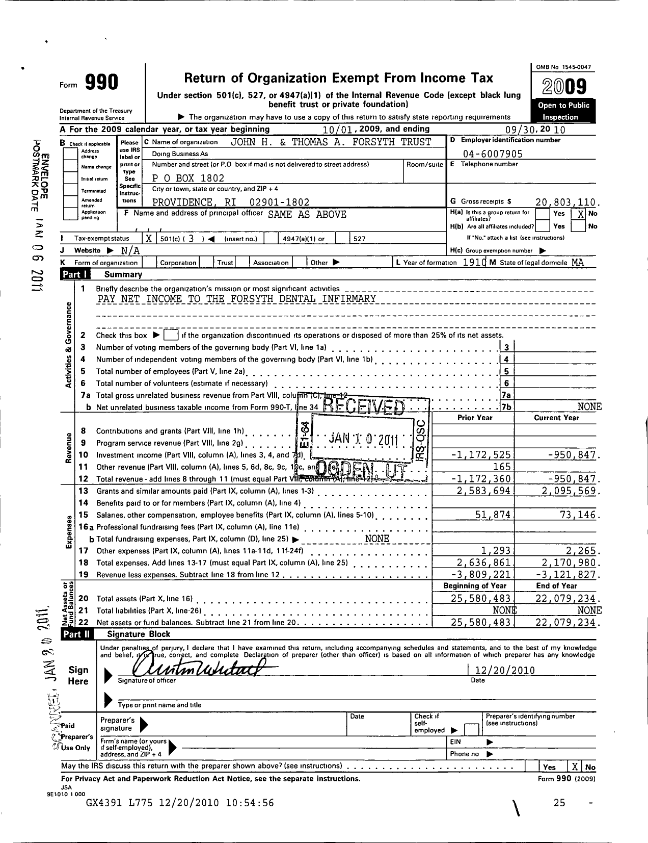 Image of first page of 2009 Form 990 for John H and Thomas A Forsyth Trust