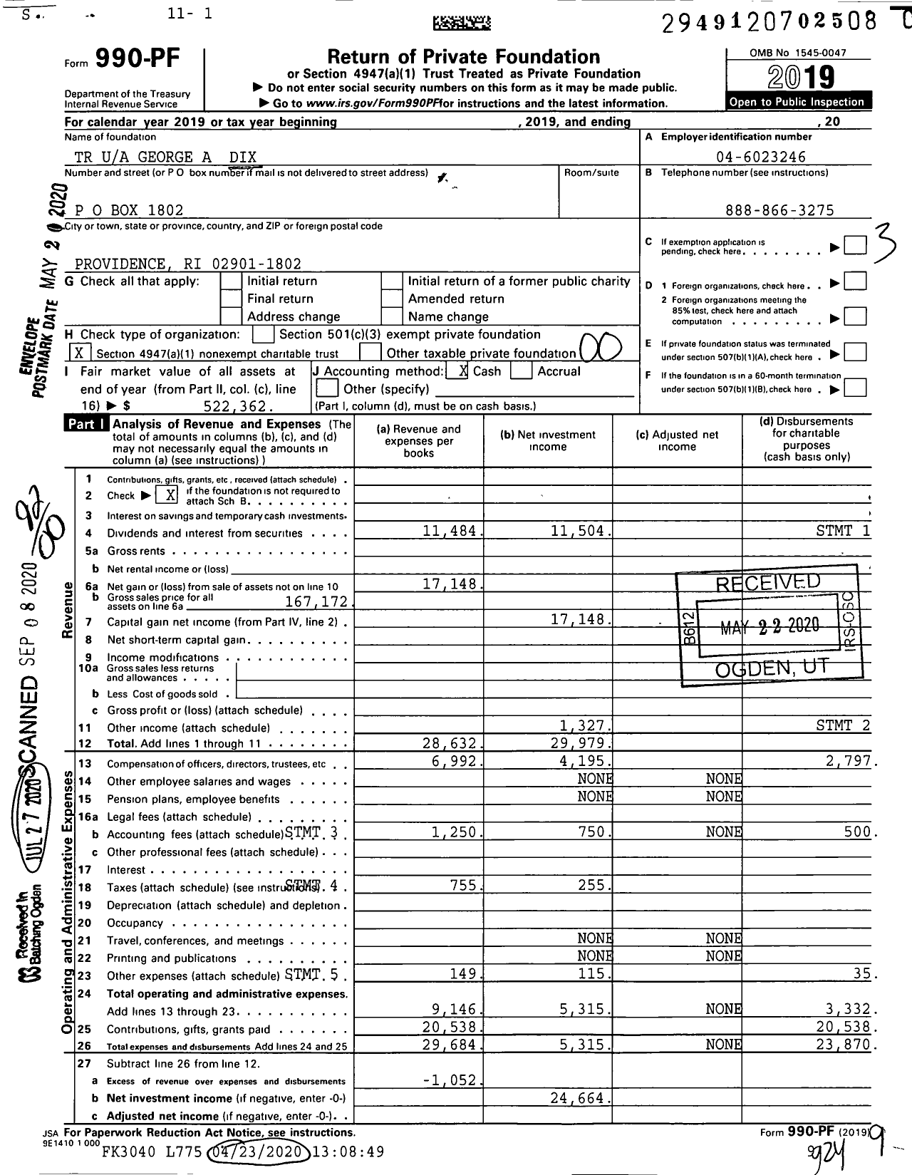 Image of first page of 2019 Form 990PR for TR George A Dix