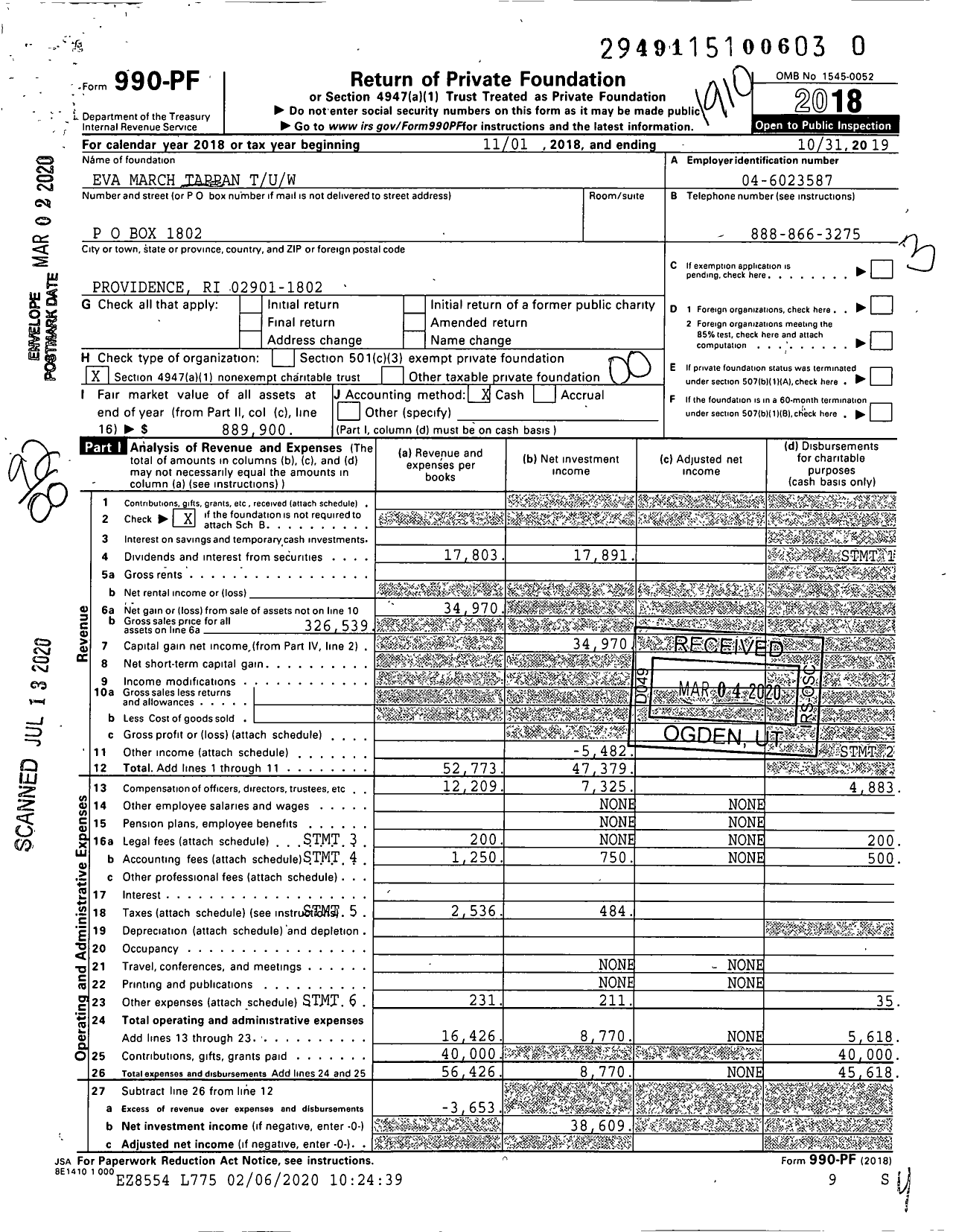 Image of first page of 2018 Form 990PR for Eva March Tappan Tuw