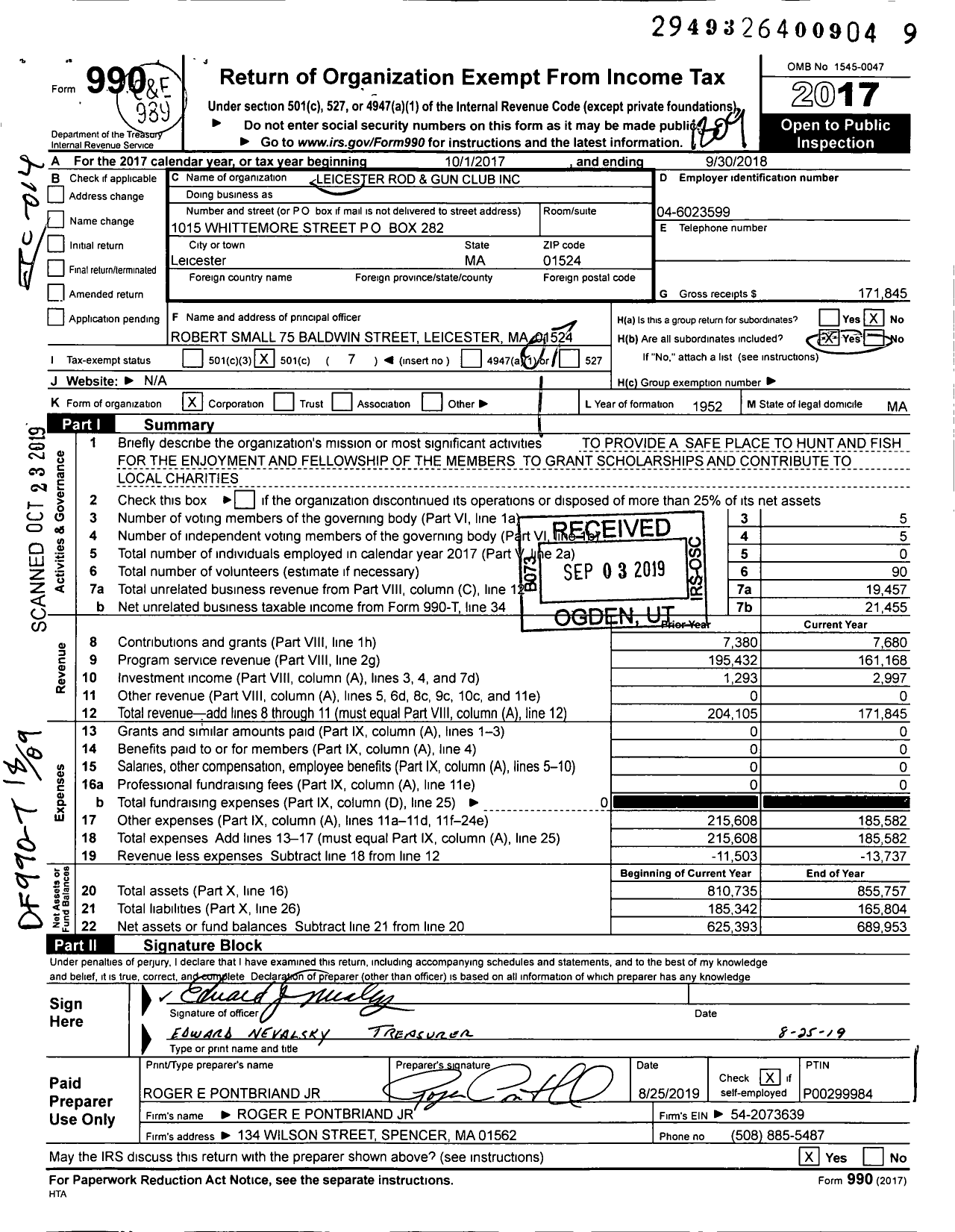 Image of first page of 2017 Form 990O for Leicester Rod and Gun Club