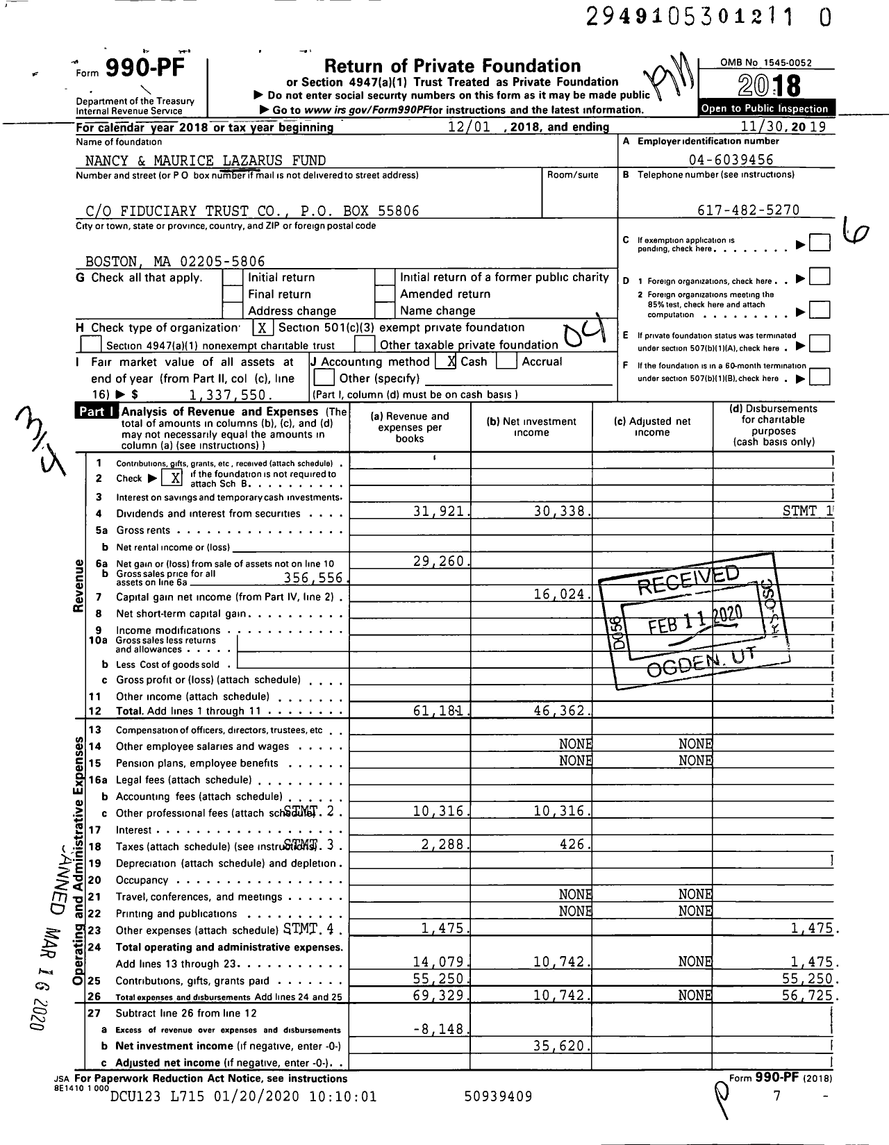 Image of first page of 2018 Form 990PR for Nancy and Maurice Lazarus Fund