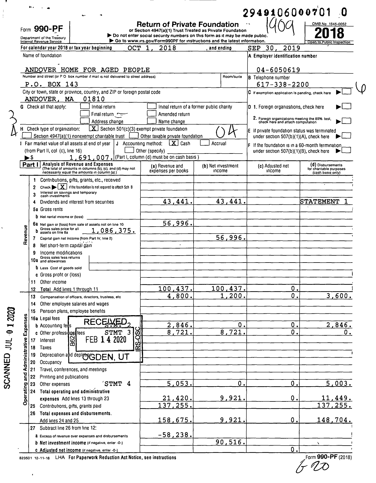 Image of first page of 2018 Form 990PR for Andover Home for Aged People