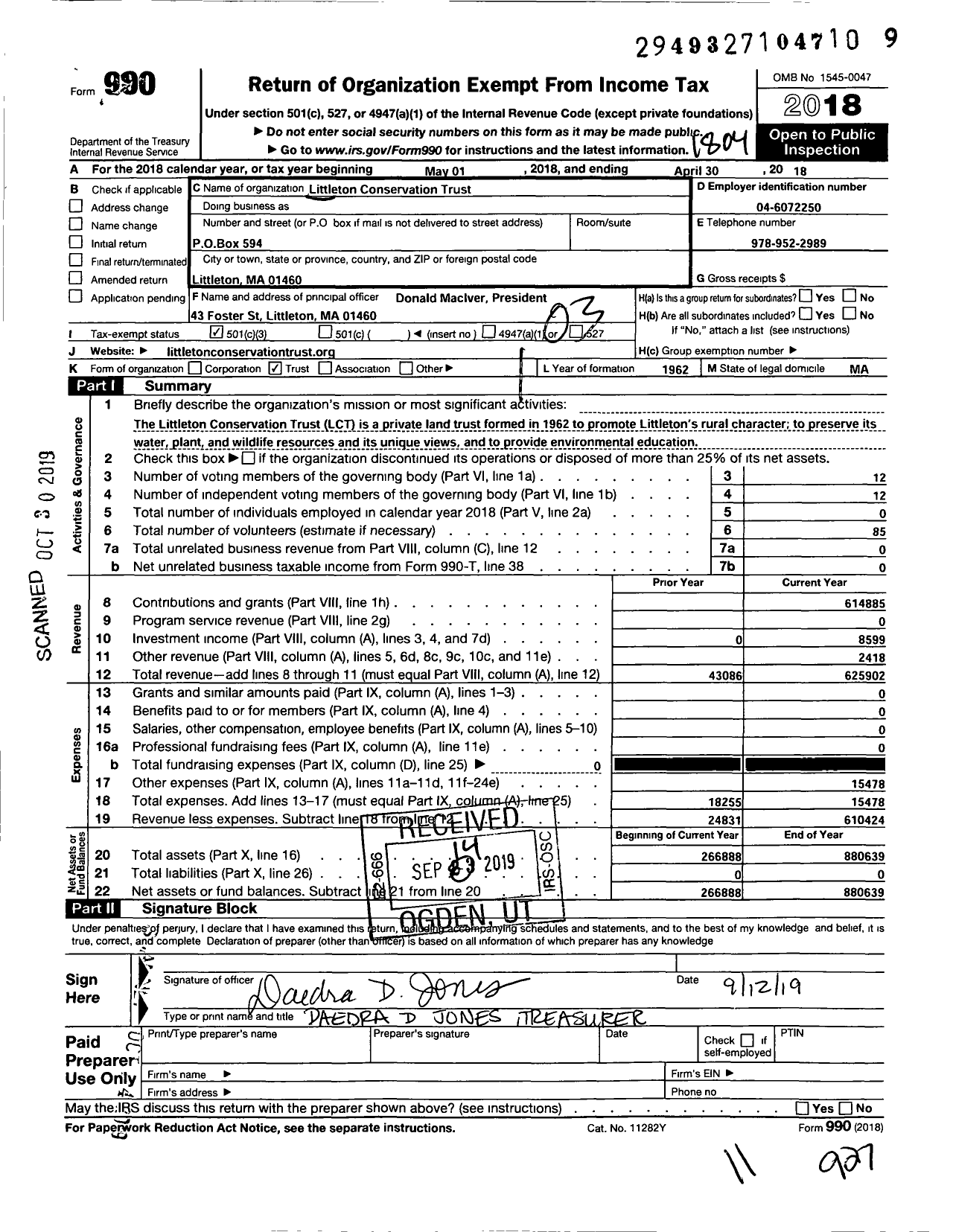 Image of first page of 2017 Form 990 for Littleton Conservation Trust